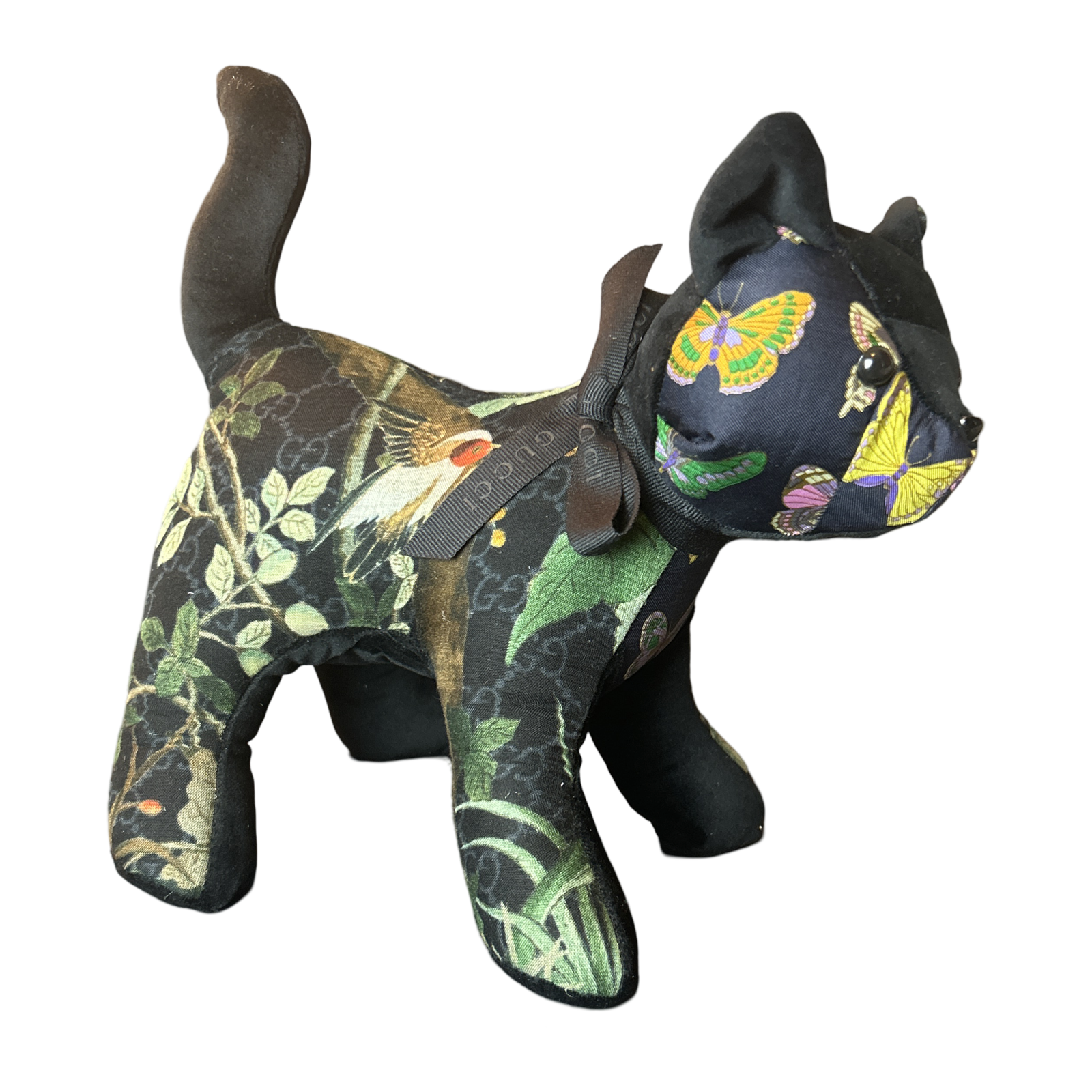 GG Logo Chinoiserie Noir Vintage Silk Scarf Patchwork Kitten