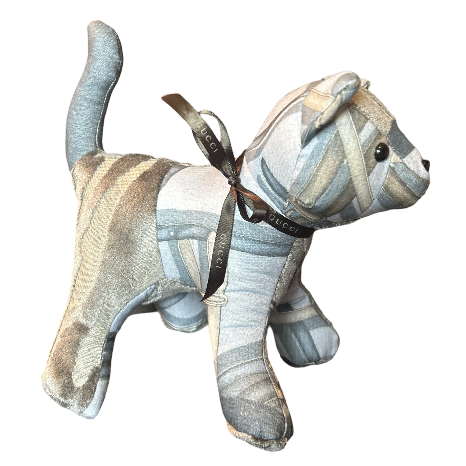 Equestrian Gray Vintage Silk Scarf Patchwork Kitten