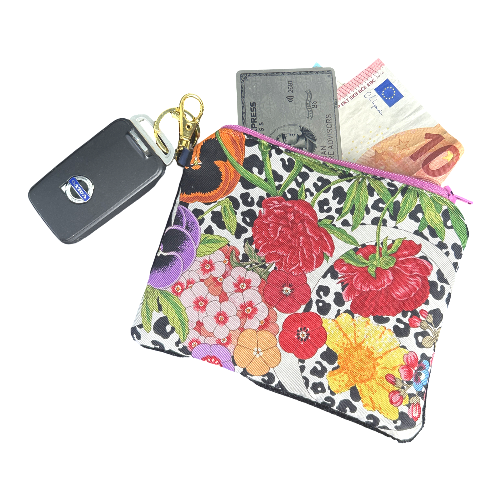 Leopard Floral Vintage Silk Scarf Coffee Run Keychain Bag
