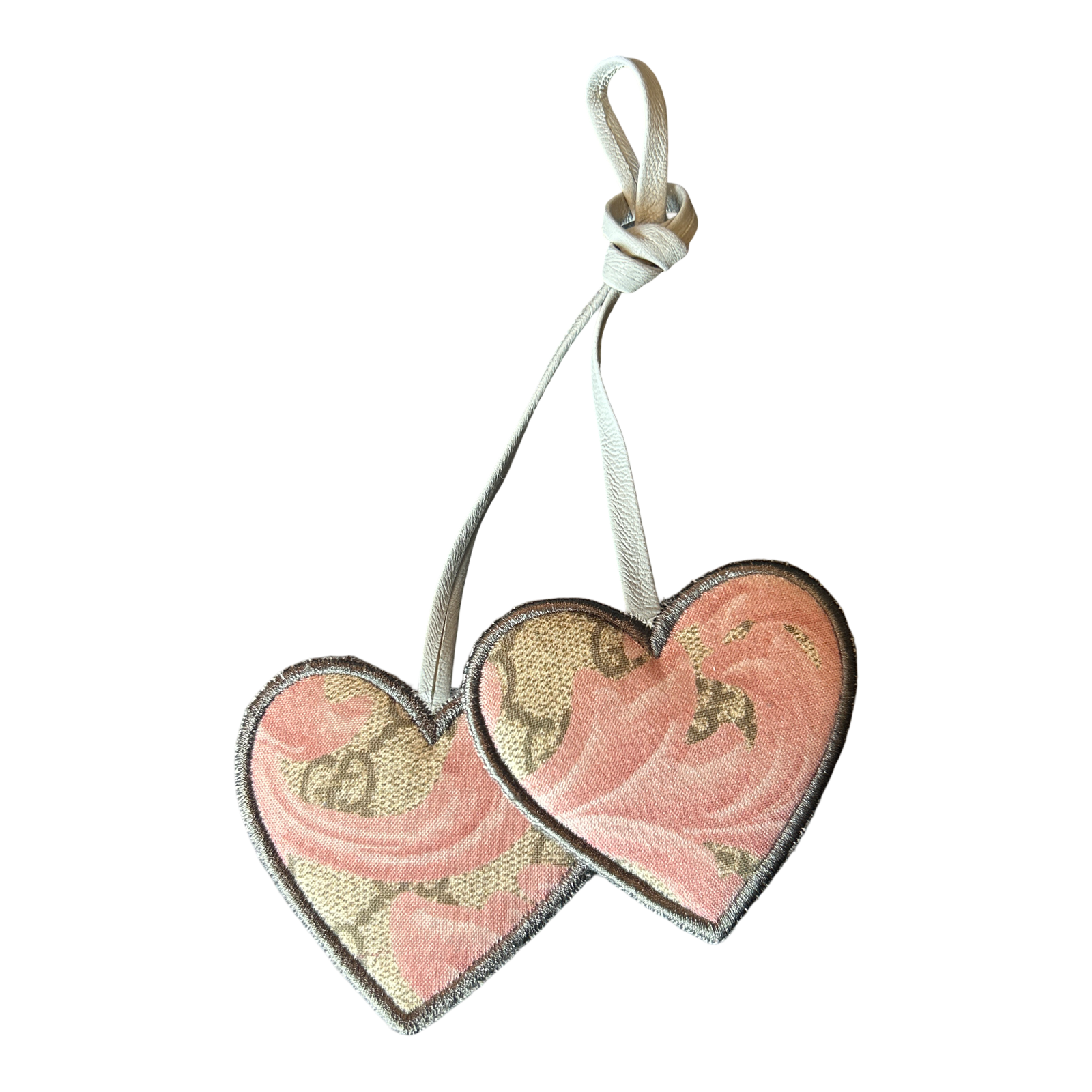 GG Logo Arabesque Pink Scarf Double Heart Bag Charm