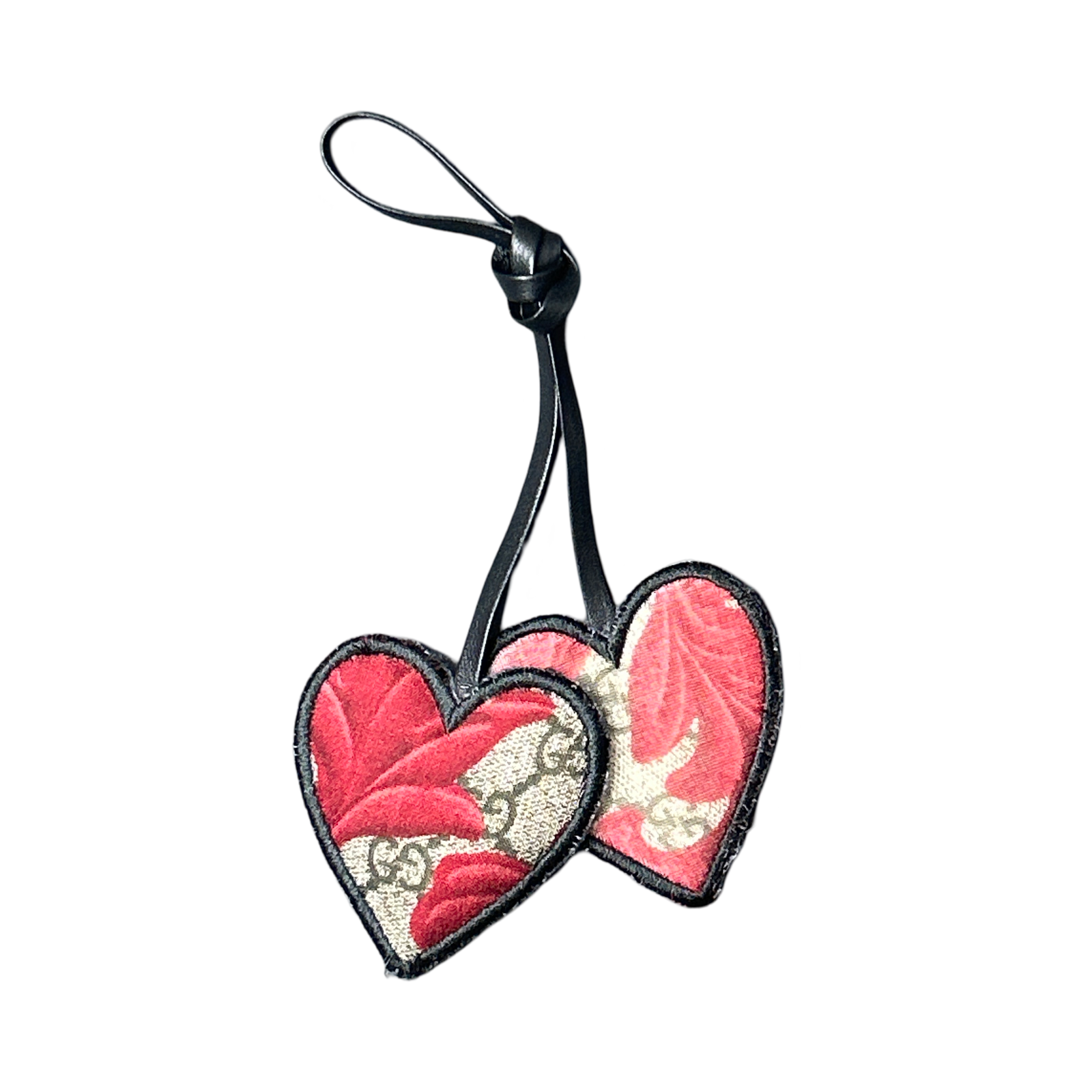GG Logo Arabesque Red Scarf Double Heart Bag Charm