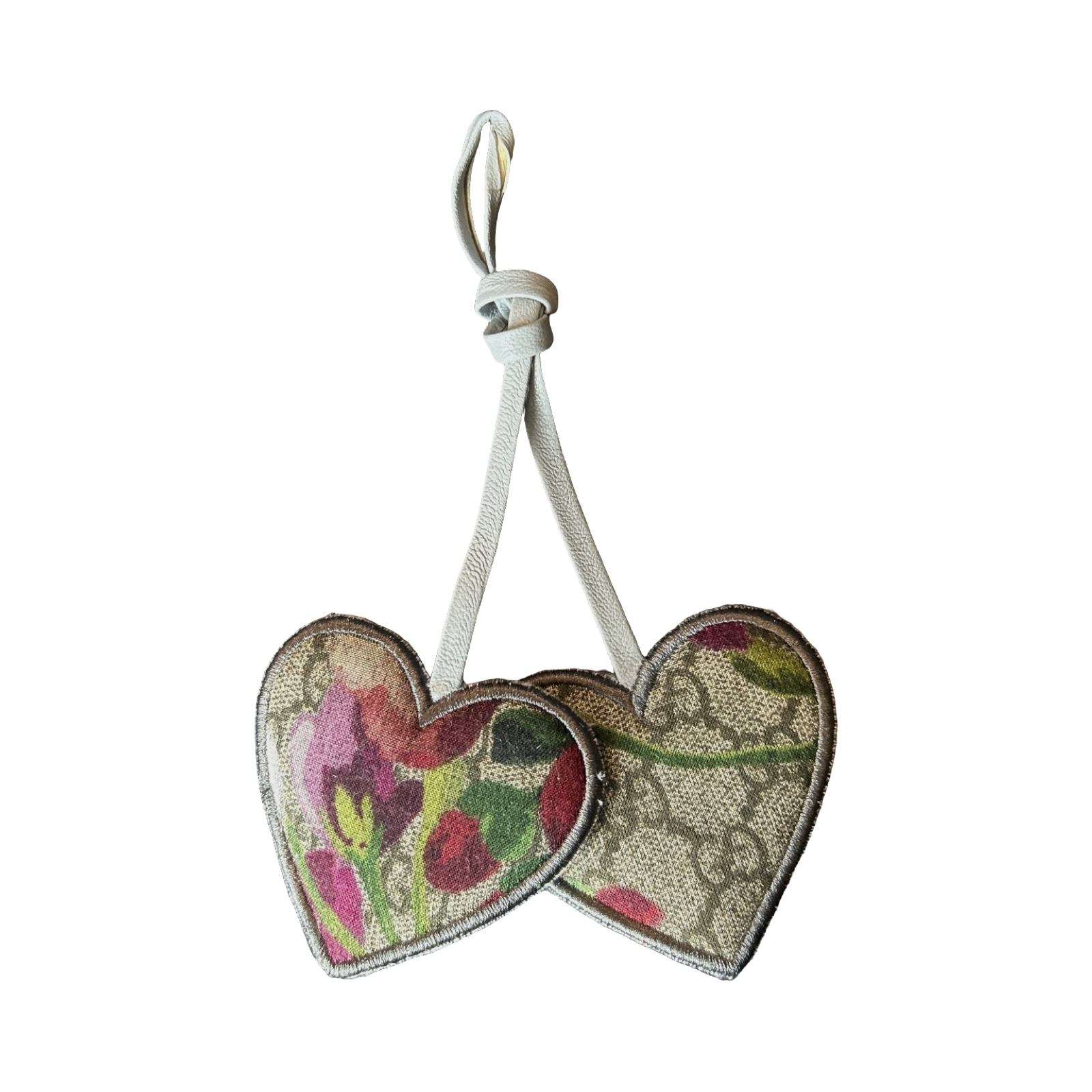 GG Logo Blooms Pink Scarf Double Heart Bag Charm