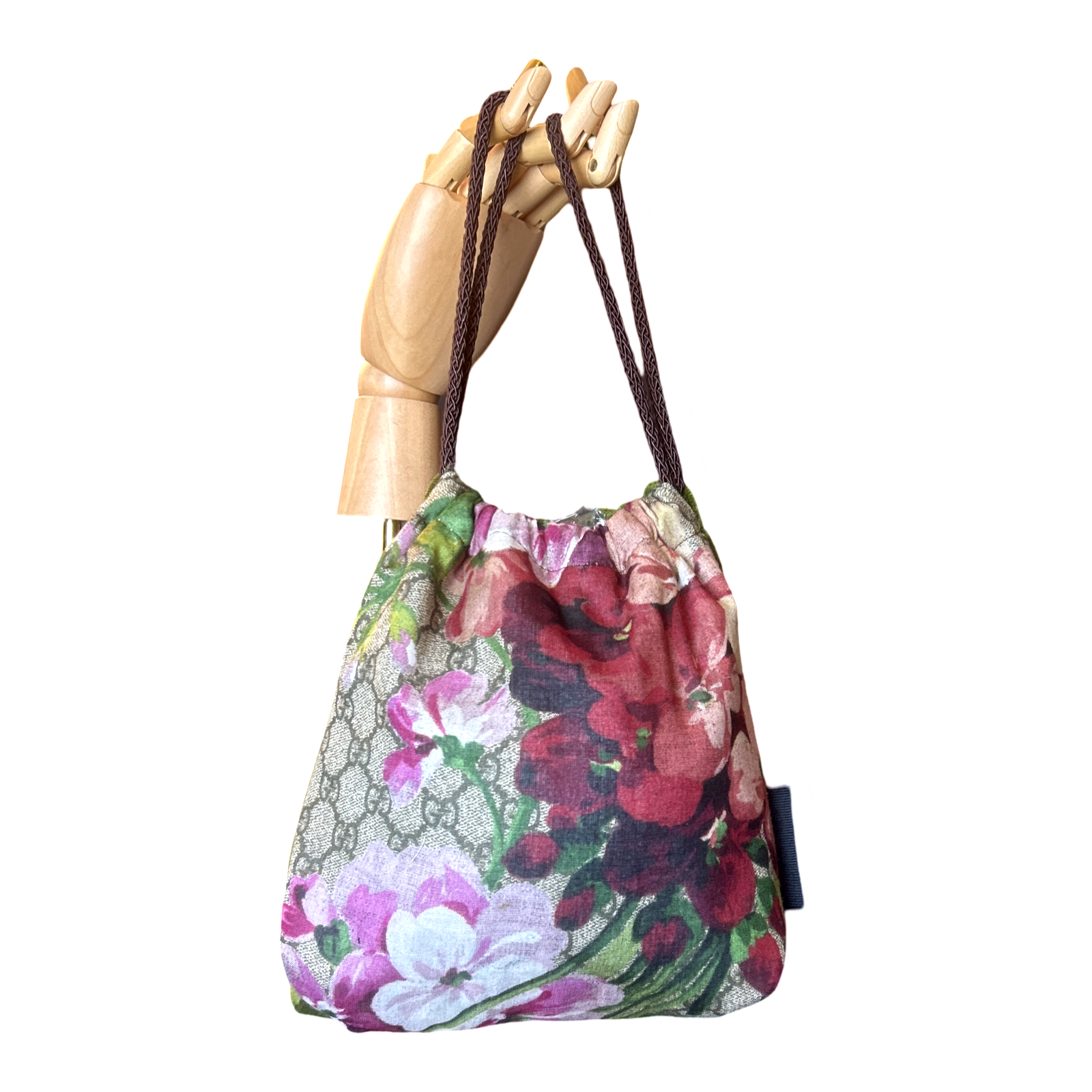 GG Logo Blooms Pink Vintage Scarf Drawstring Crossbody Bag