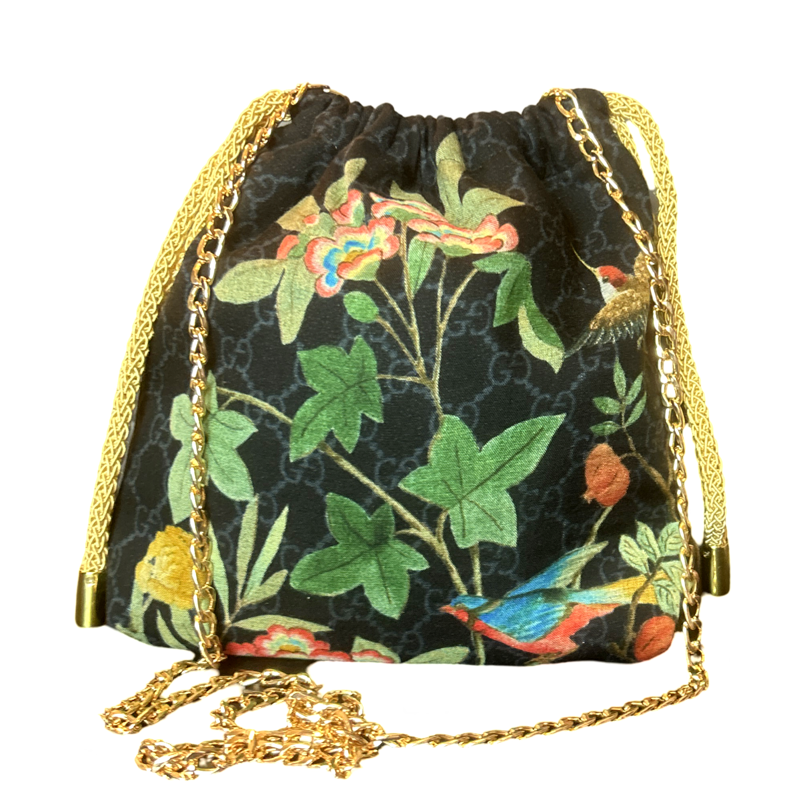 GG Logo Chinoiserie Noir Vintage Scarf Drawstring Crossbody Bag