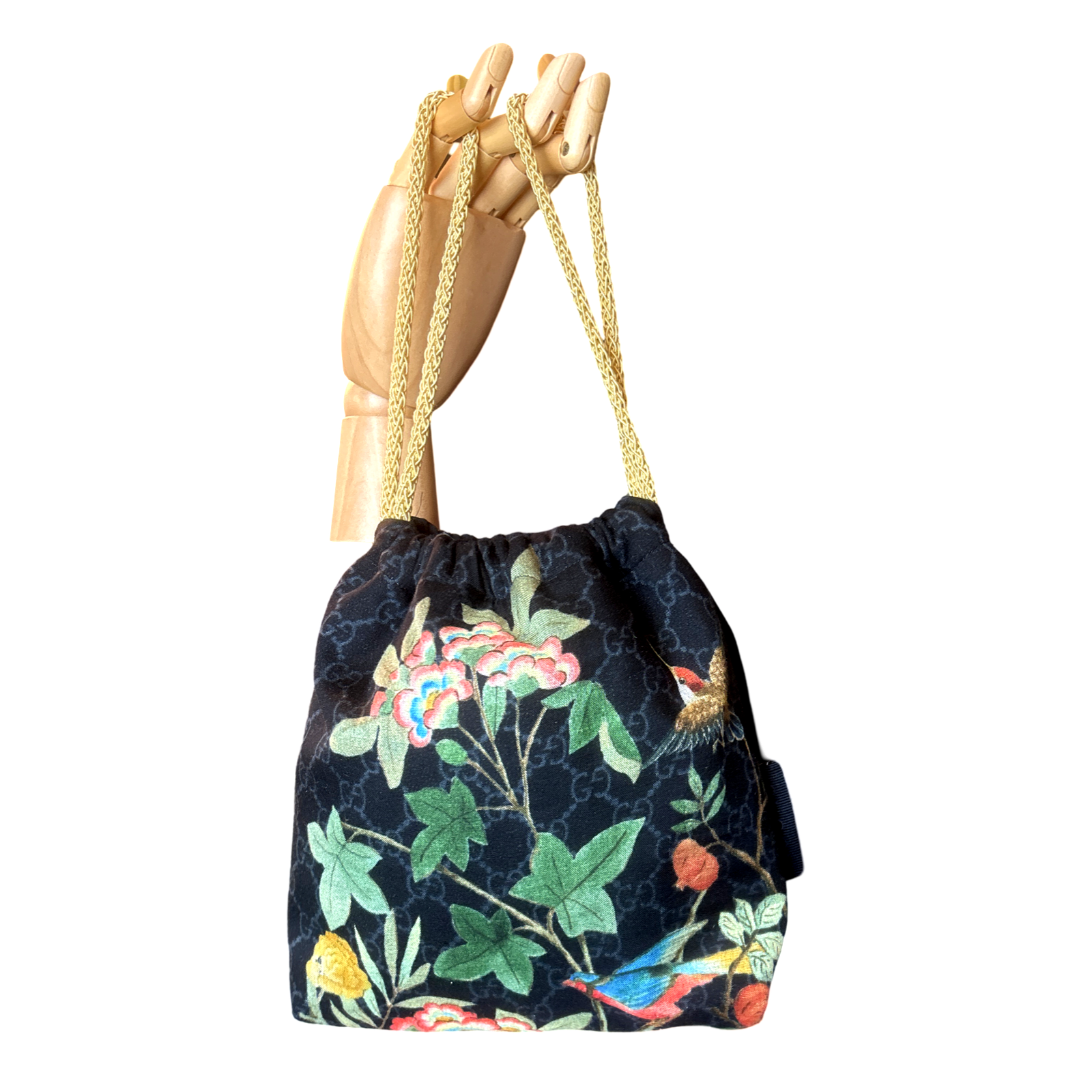 GG Logo Chinoiserie Noir Vintage Scarf Drawstring Crossbody Bag