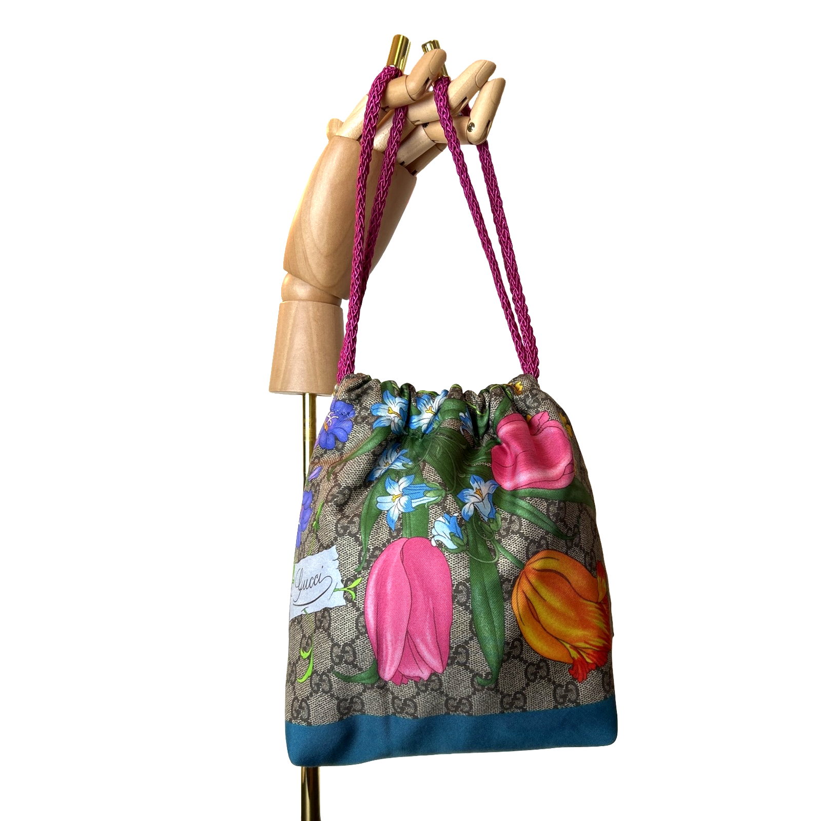 GG Logo Flora Vintage Scarf Drawstring Crossbody Bag