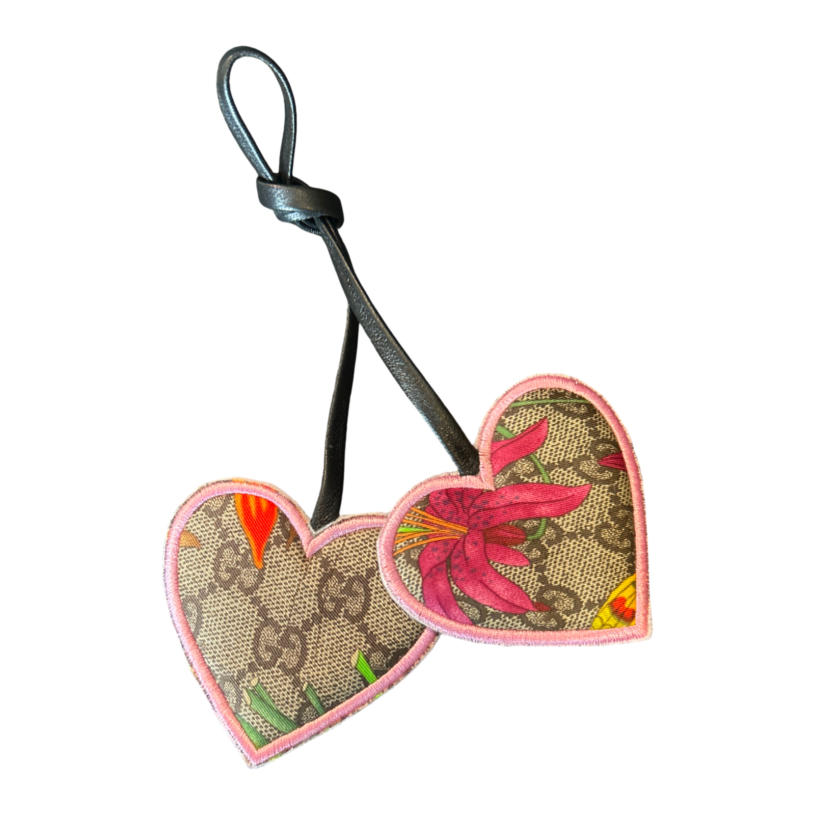 GG Logo Flora Scarf Double Heart Bag Charm