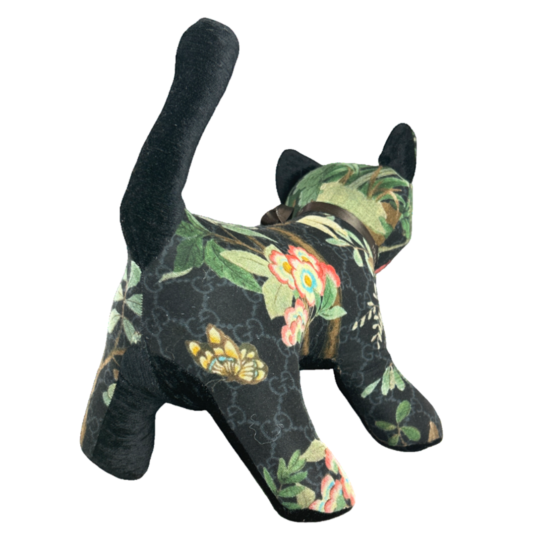 GG Logo Chinoiserie Noir Vintage Silk Scarf Patchwork Kitten