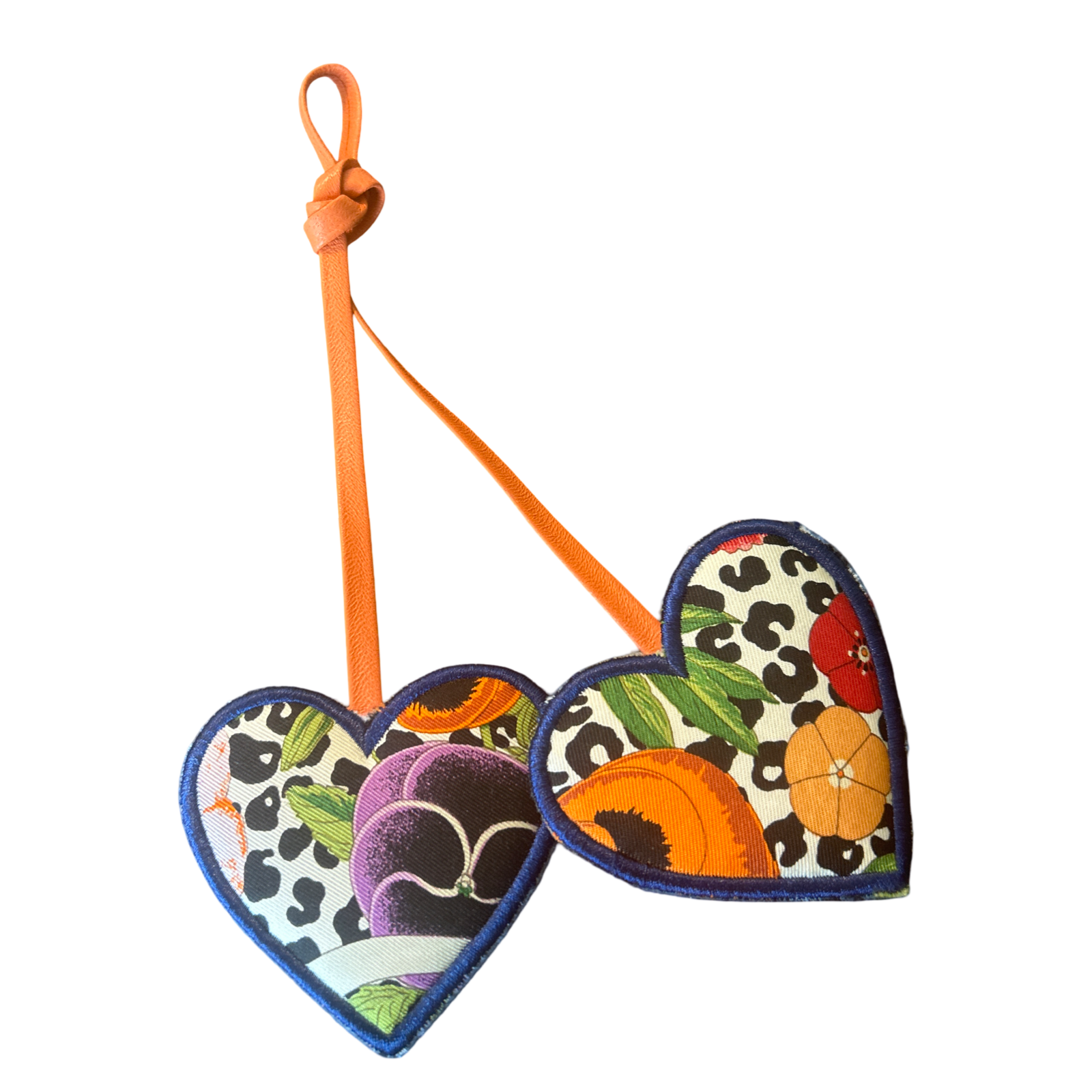 Floral Leopard Scarf Double Heart Bag Charm