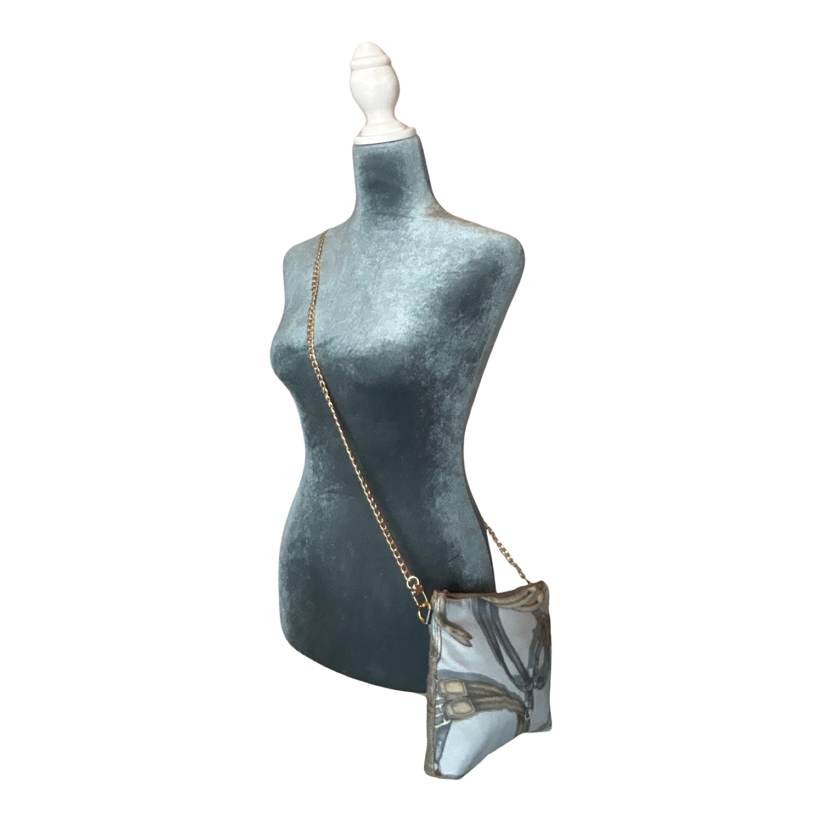 Equestrian Gray Vintage Silk Scarf Crossbody Bag