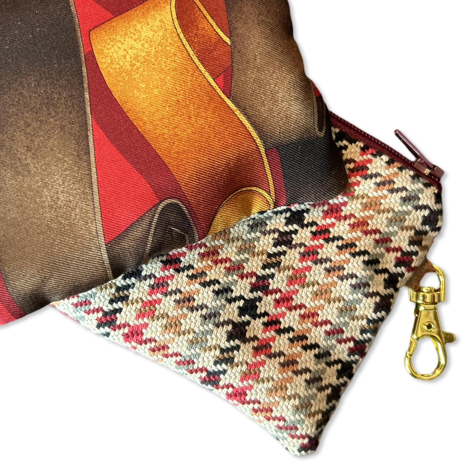 Harness Red Vintage Silk Scarf Coffee Run Keychain Bag
