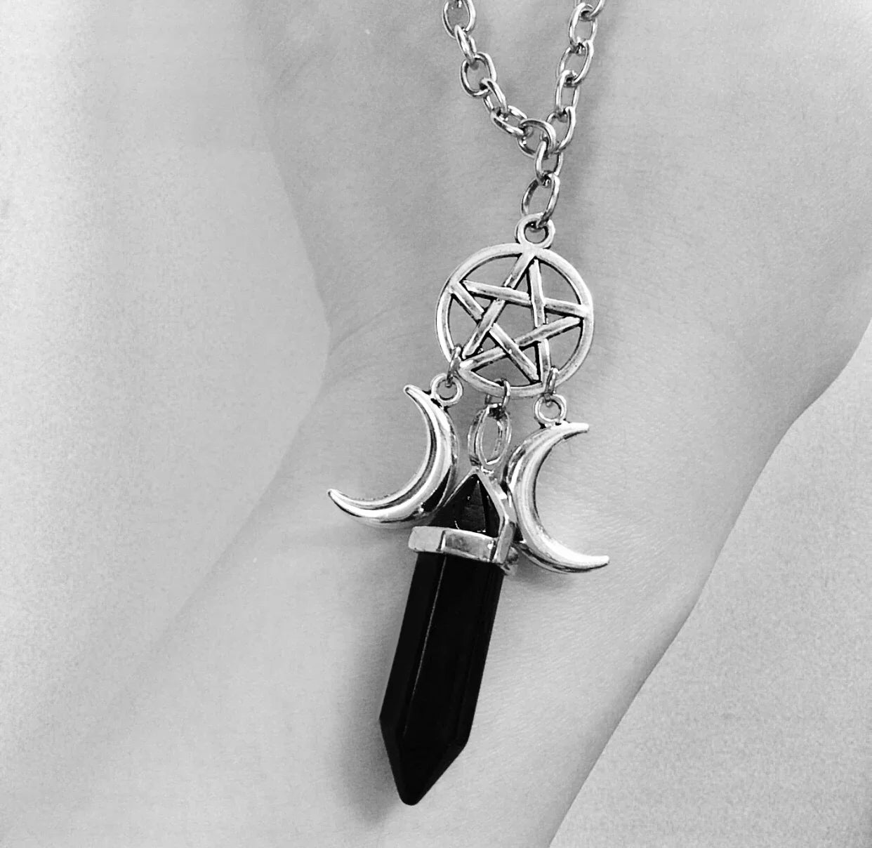 Pentacle Triple Moon Crystal Necklaces