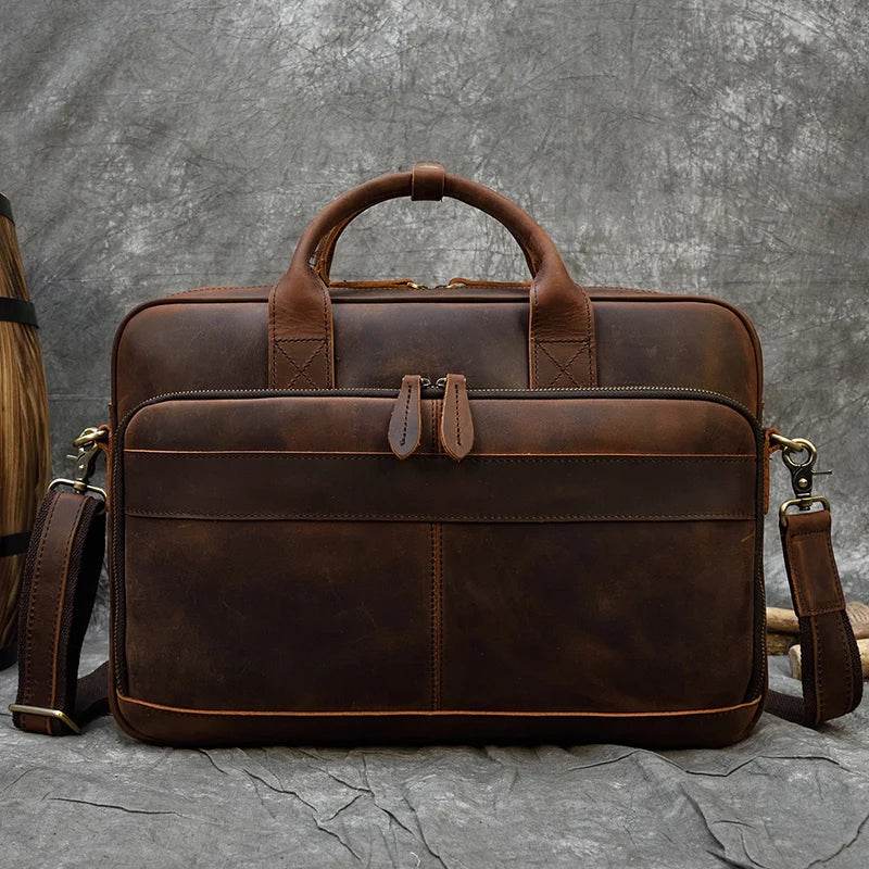 MAHEU Retro Laptop Briefcase Bag Genuine Leather Handbags Casual 15.6 Pad Bag Daily Working Tote Bags for documents