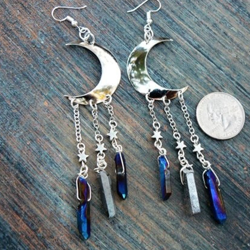 Rainbow Titanium Quartz Moon Earrings