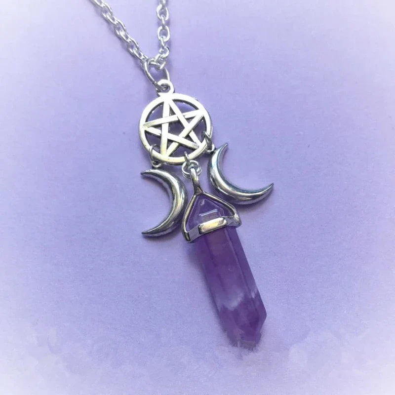 Pentacle Triple Moon Crystal Necklaces