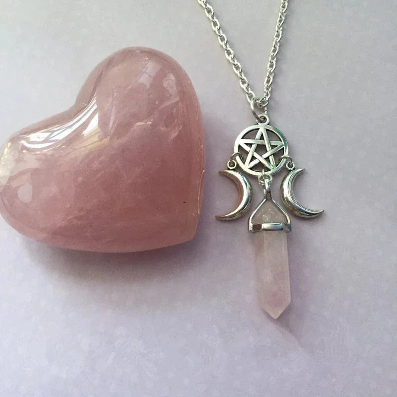 Pentacle Triple Moon Crystal Necklaces