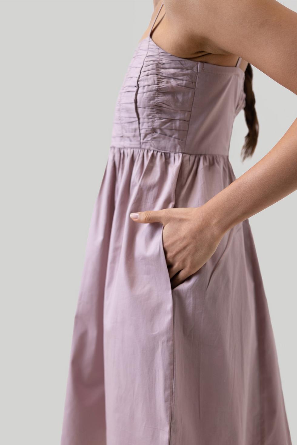 Ruched Strappy Dress - Poplin Pink