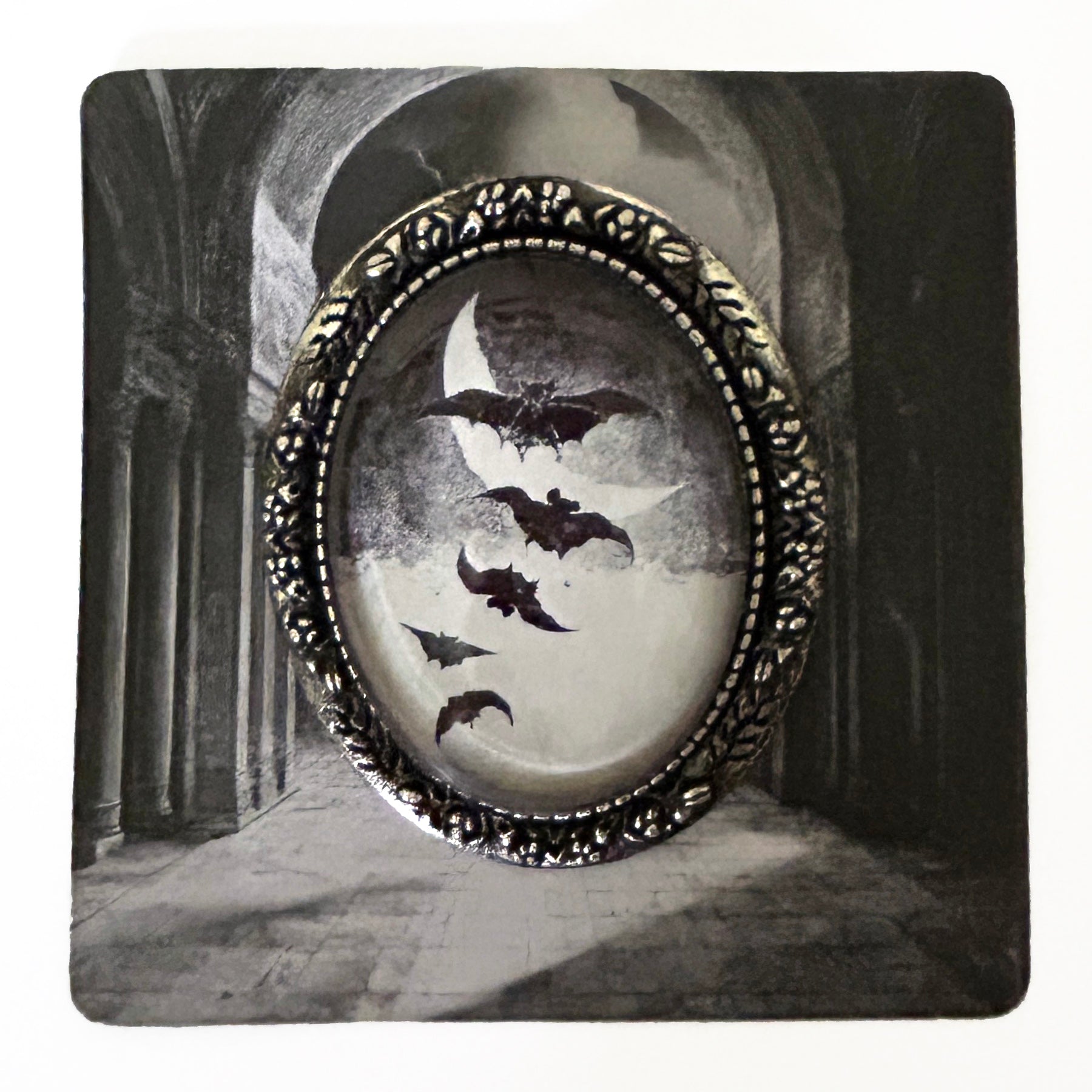 Vintage Halloween Flying Bats Handmade Cameo Brooch