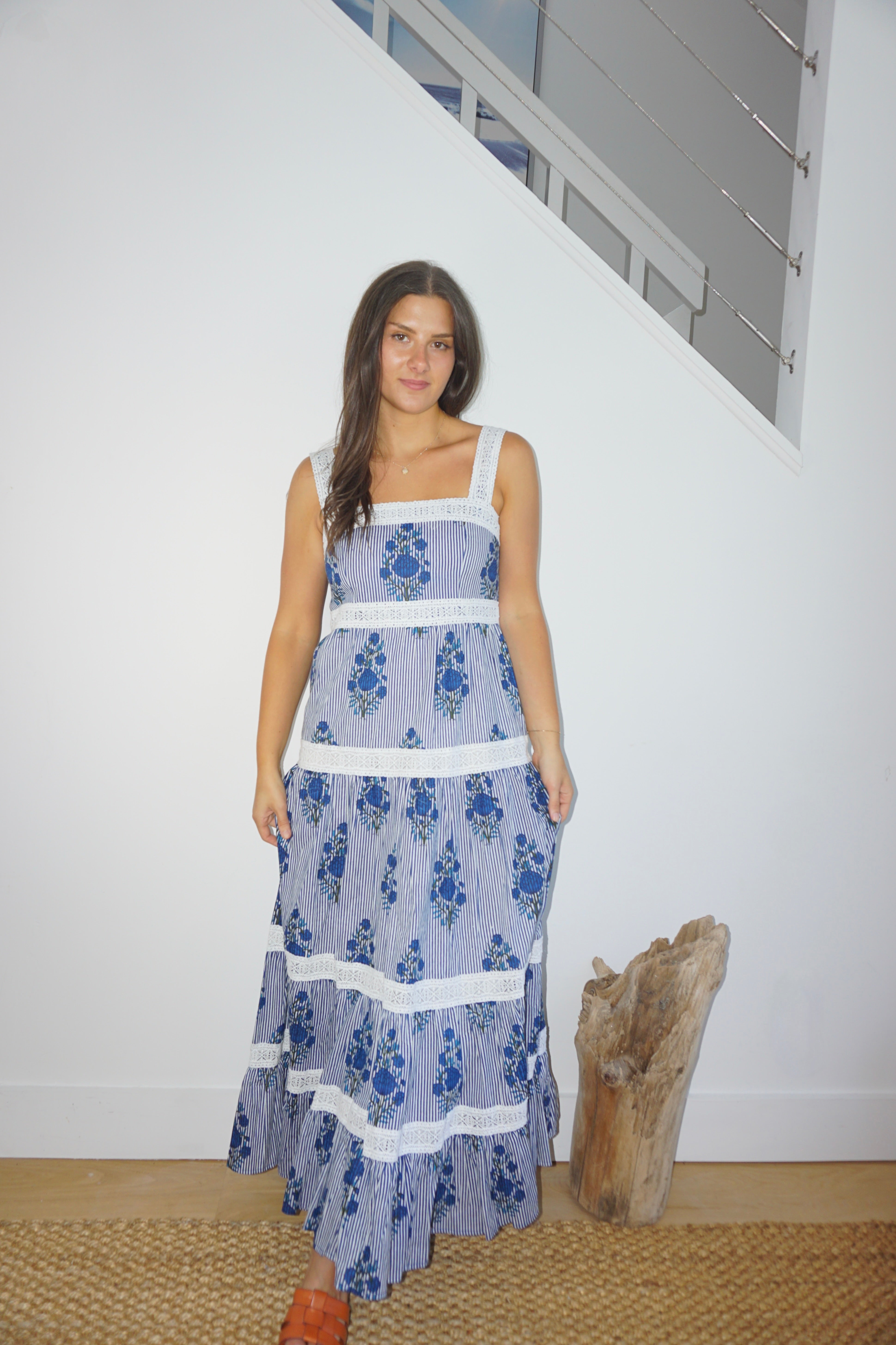 Halo Maxi Dress in Navy Block Stripe