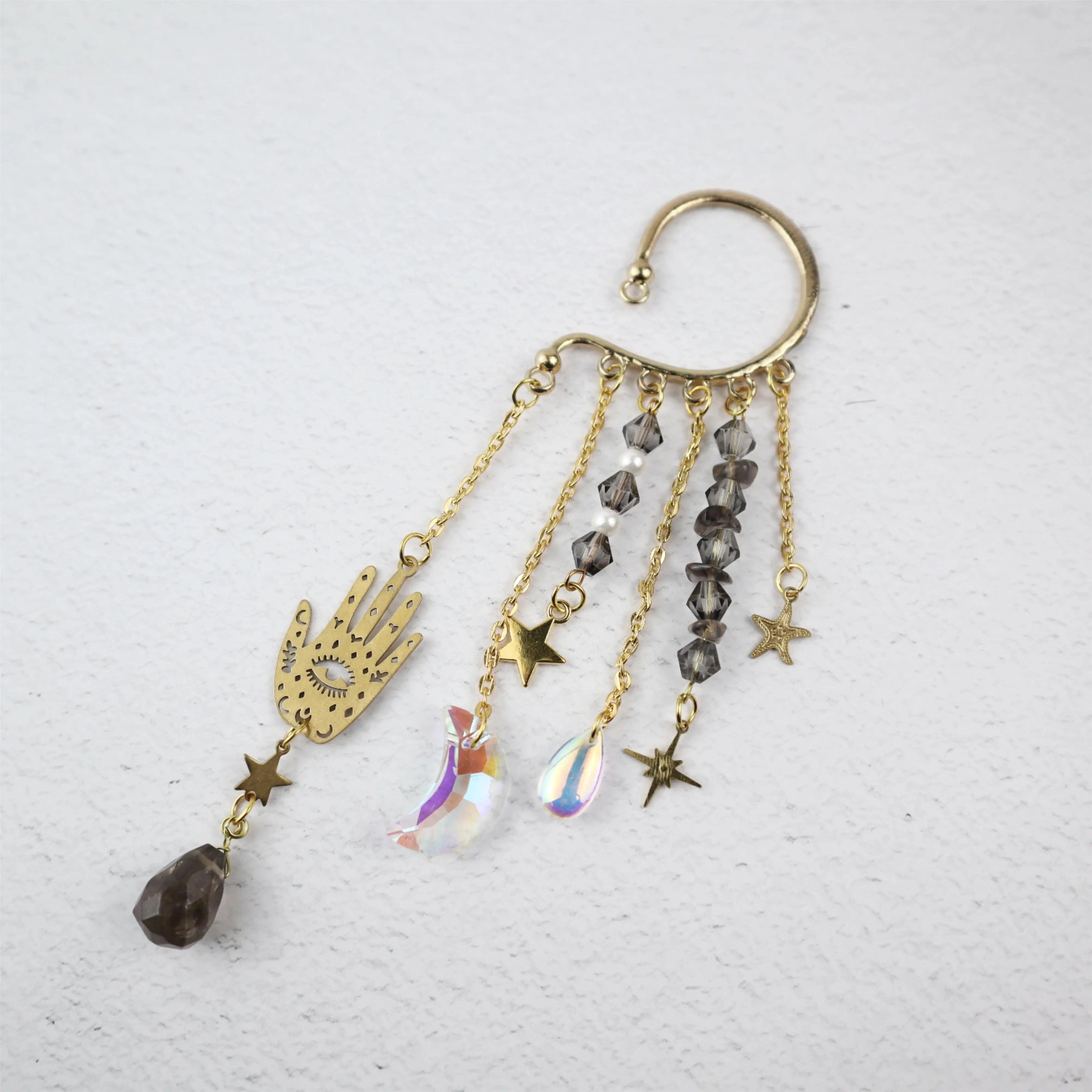 Gold Ear Cuff Charm Crystal Earrings