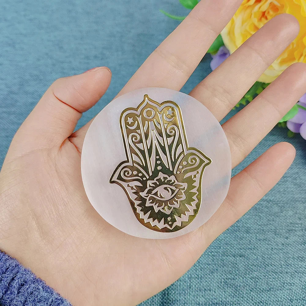 Selenite Spiritual Gold Symbol Plates