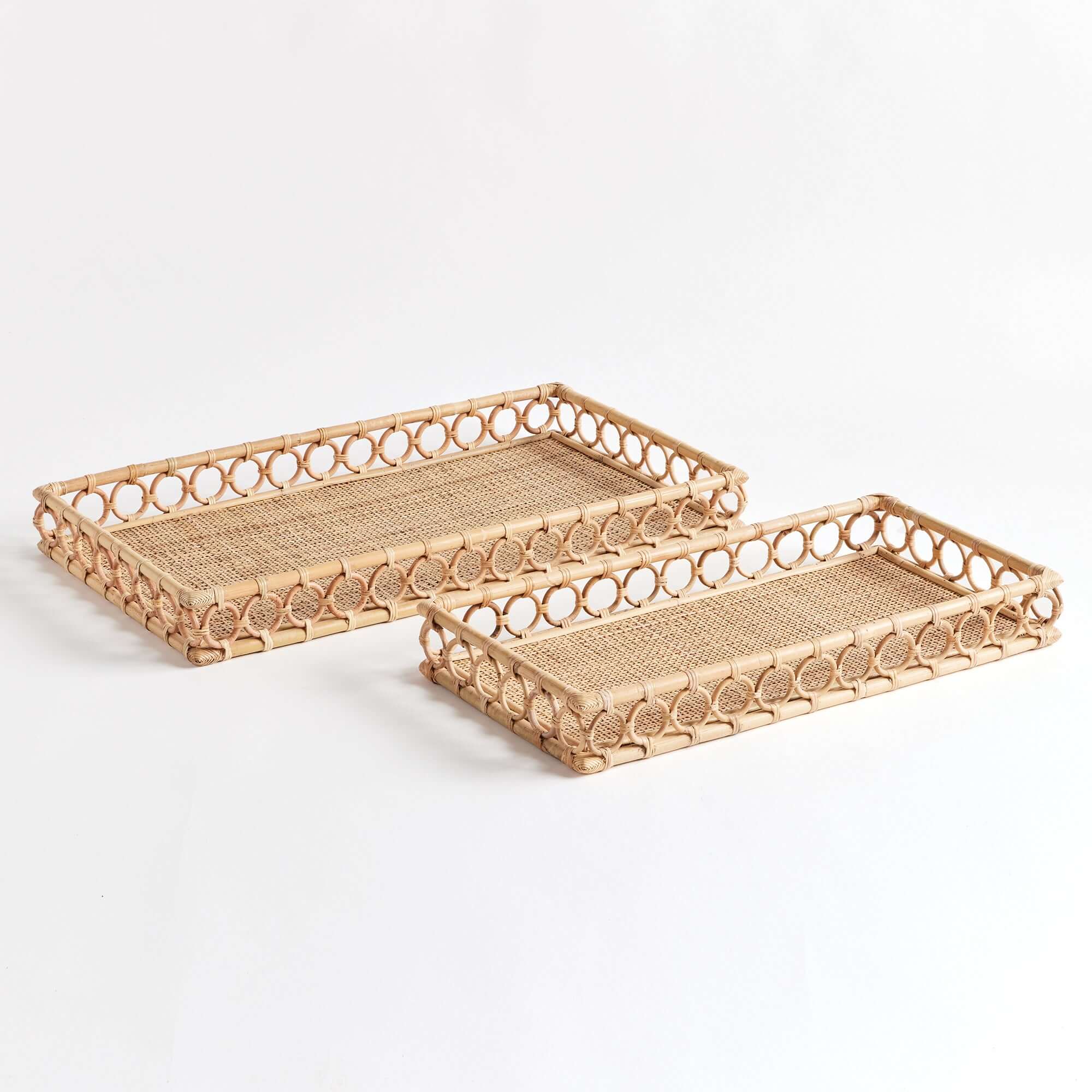 Handwoven Vintage Rattan Trays for Serving and Display (Set of 2)