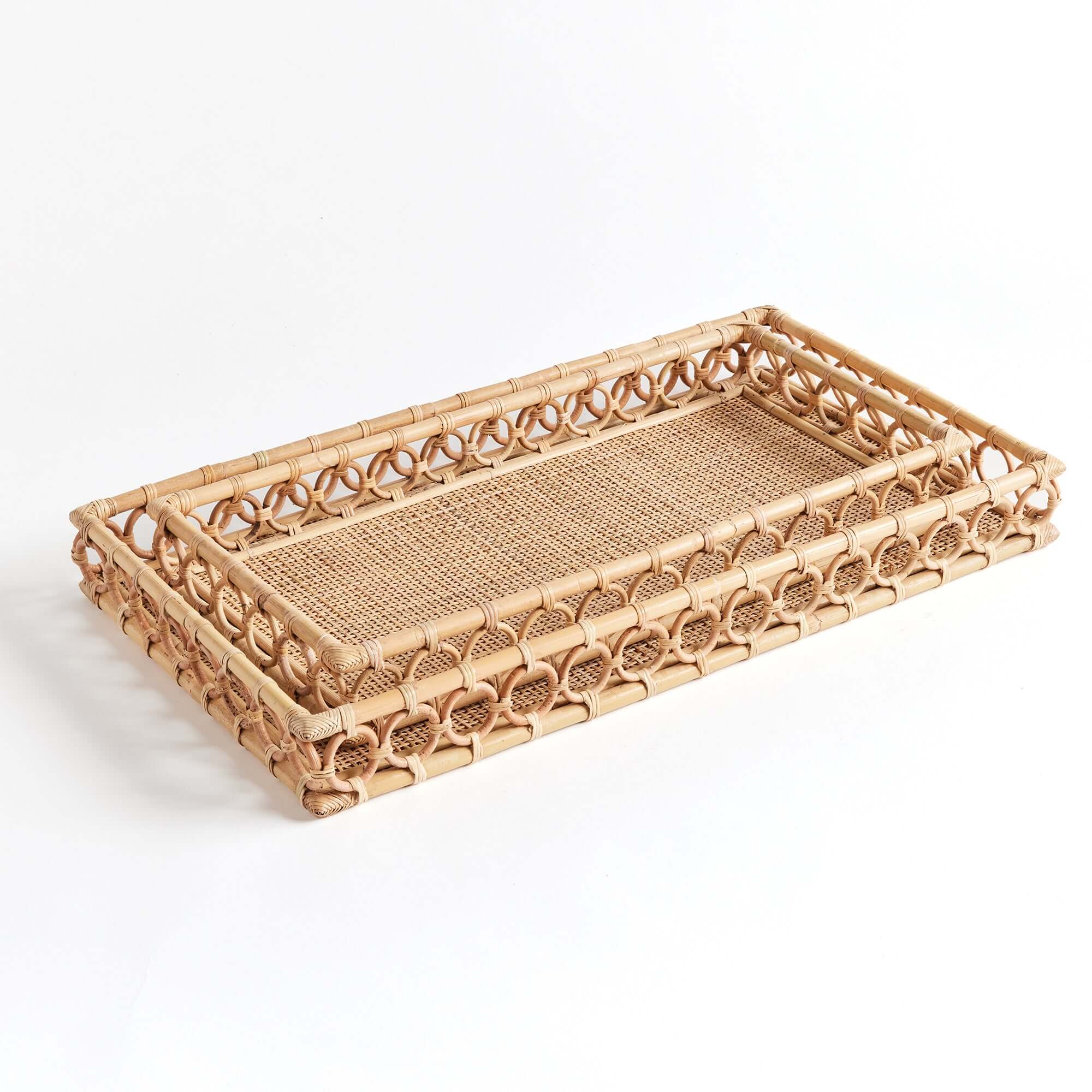 Handwoven Vintage Rattan Trays for Serving and Display (Set of 2)