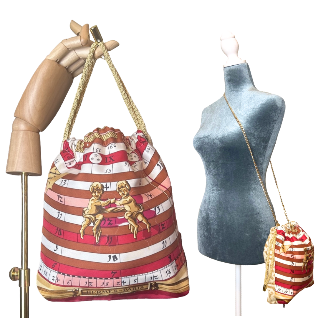 Astrologie Dies et Hore Vintage Scarf Drawstring Crossbody Bag