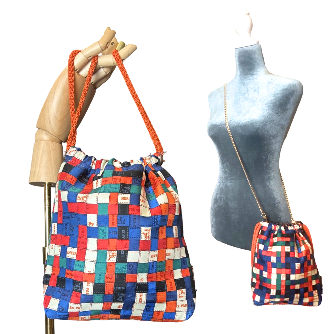 Bolduc au Carre Vintage Scarf Drawstring Crossbody Bag
