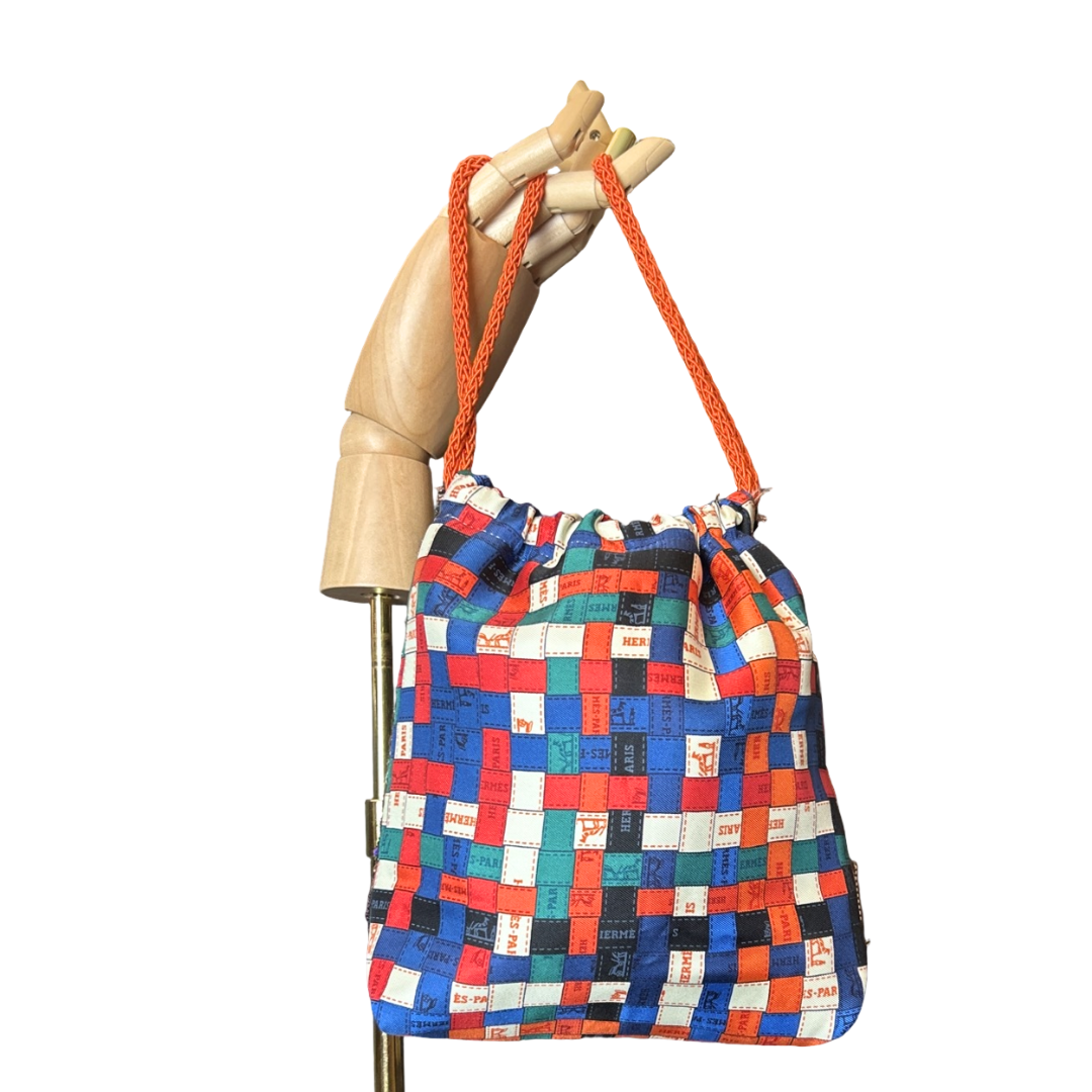 Bolduc au Carre Vintage Scarf Drawstring Crossbody Bag