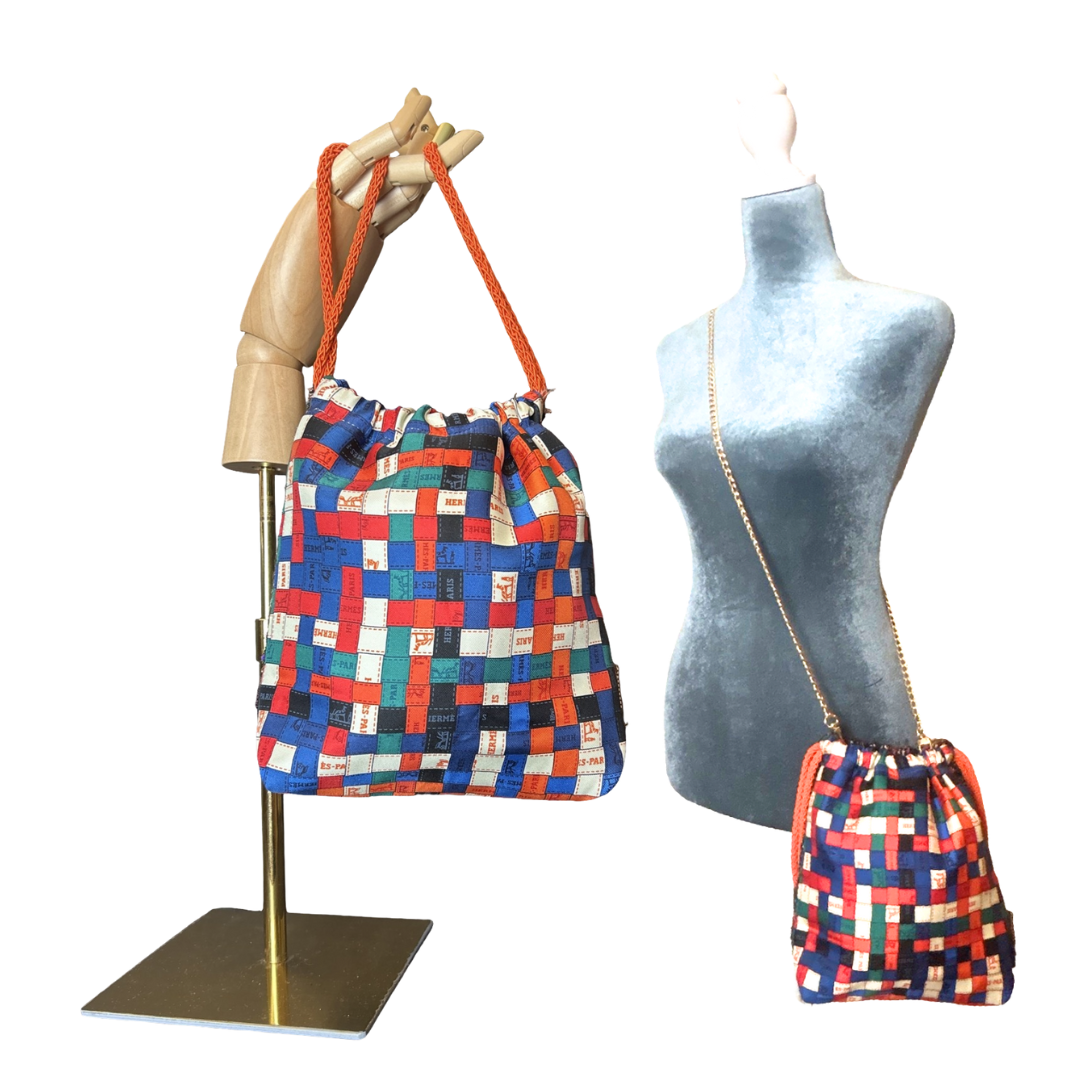 Bolduc au Carre Vintage Scarf Drawstring Crossbody Bag