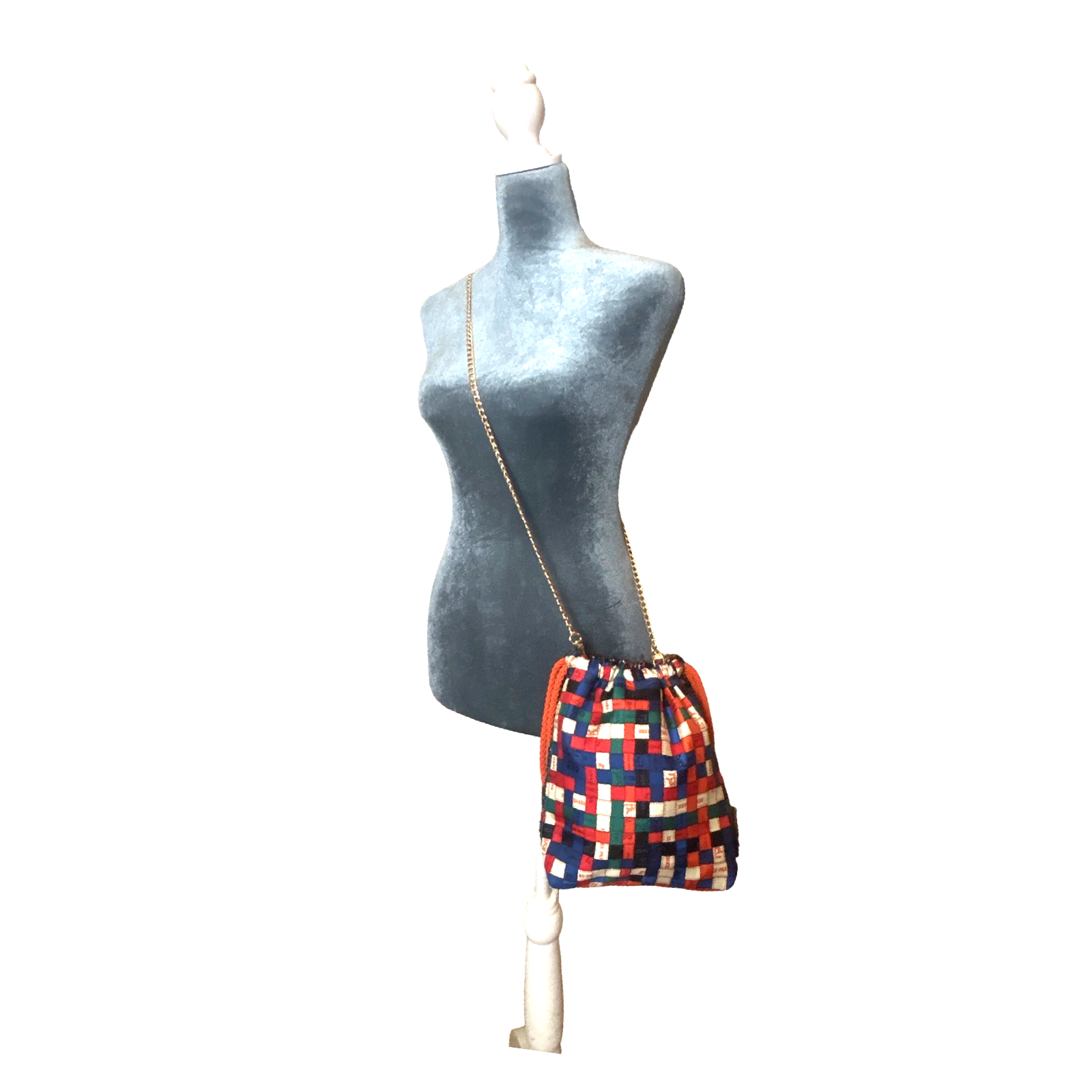 Bolduc au Carre Vintage Scarf Drawstring Crossbody Bag
