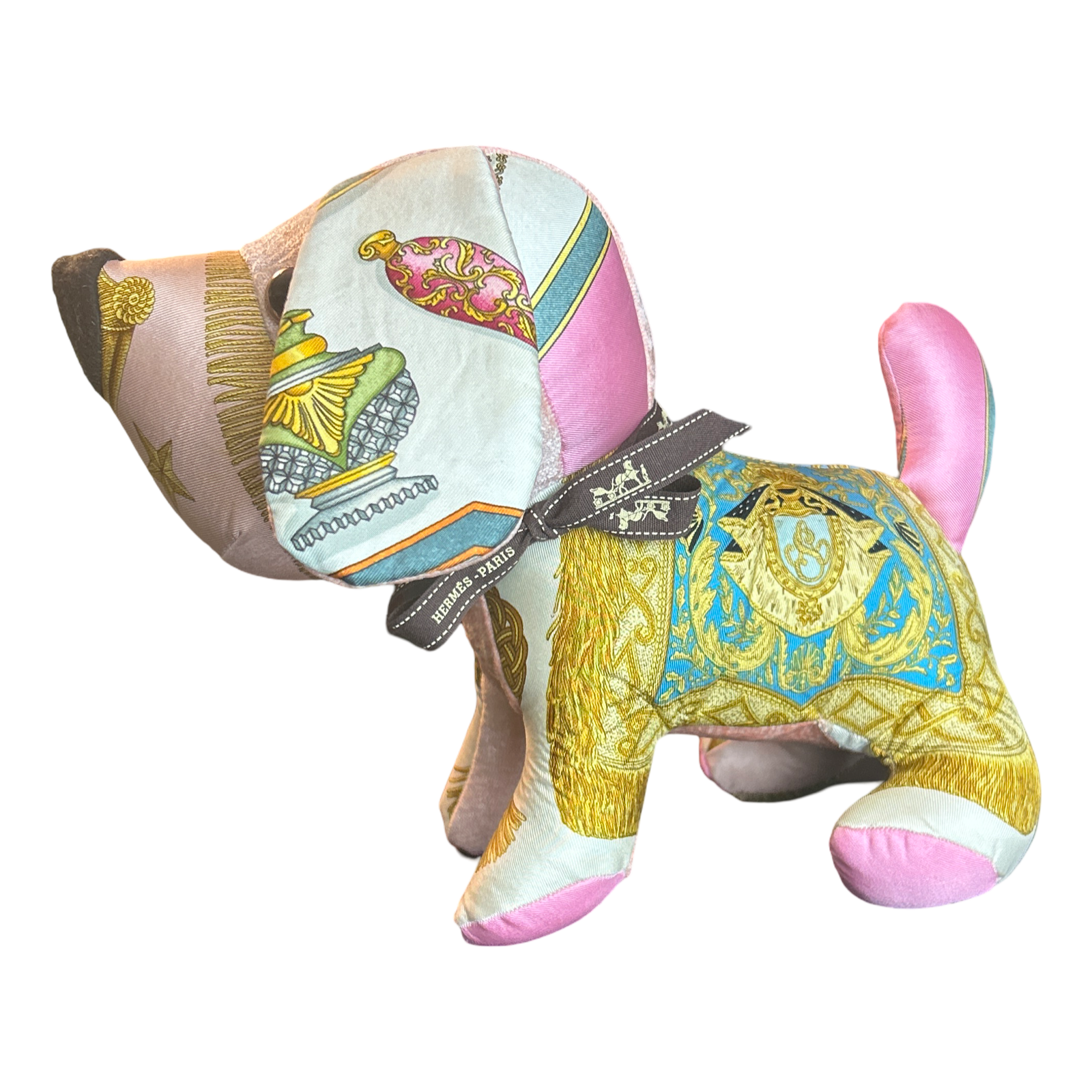 Poste et Cavalerie Vintage Silk Scarf Patchwork Puppy