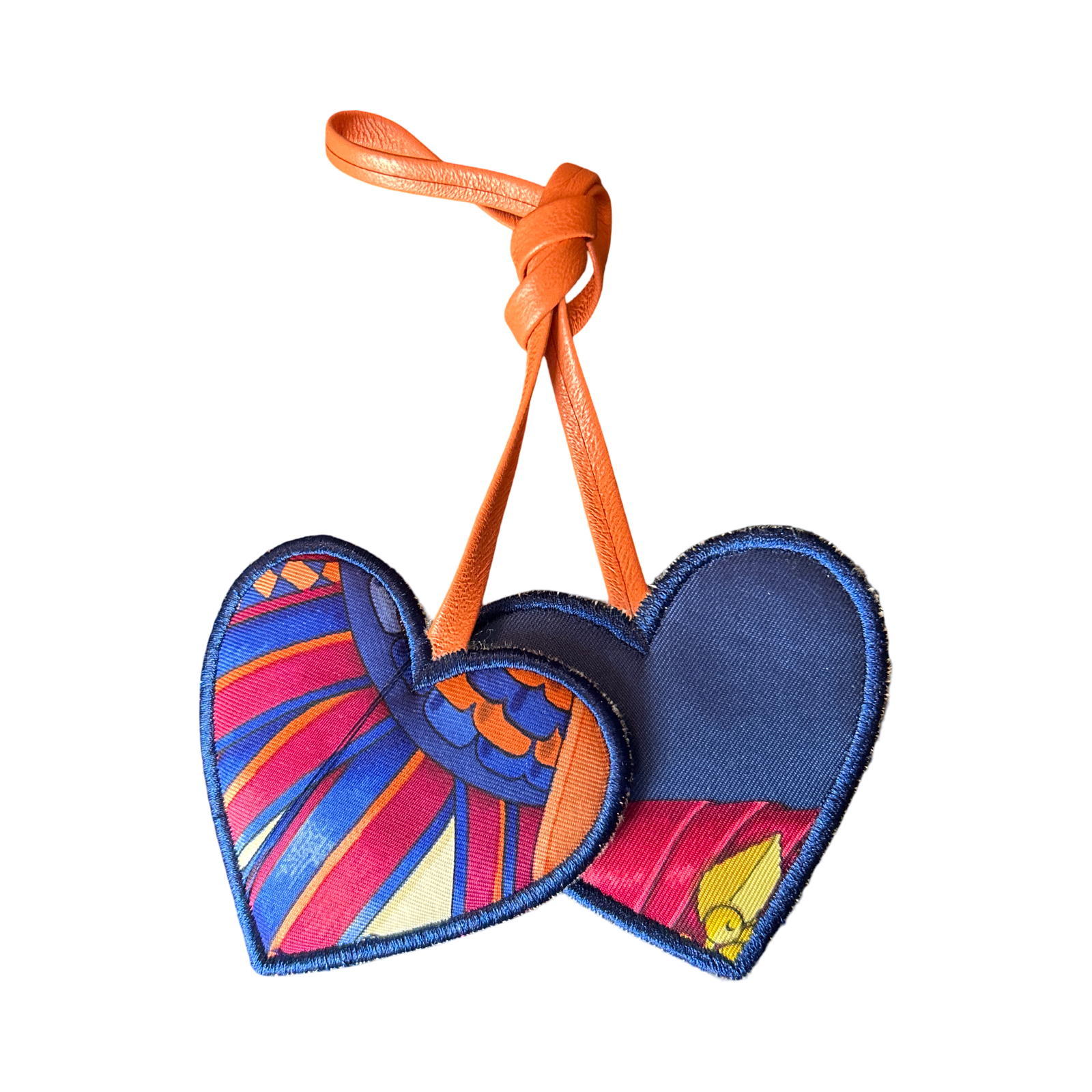 Rubans du Cheval Blue Scarf Double Heart Bag Charm