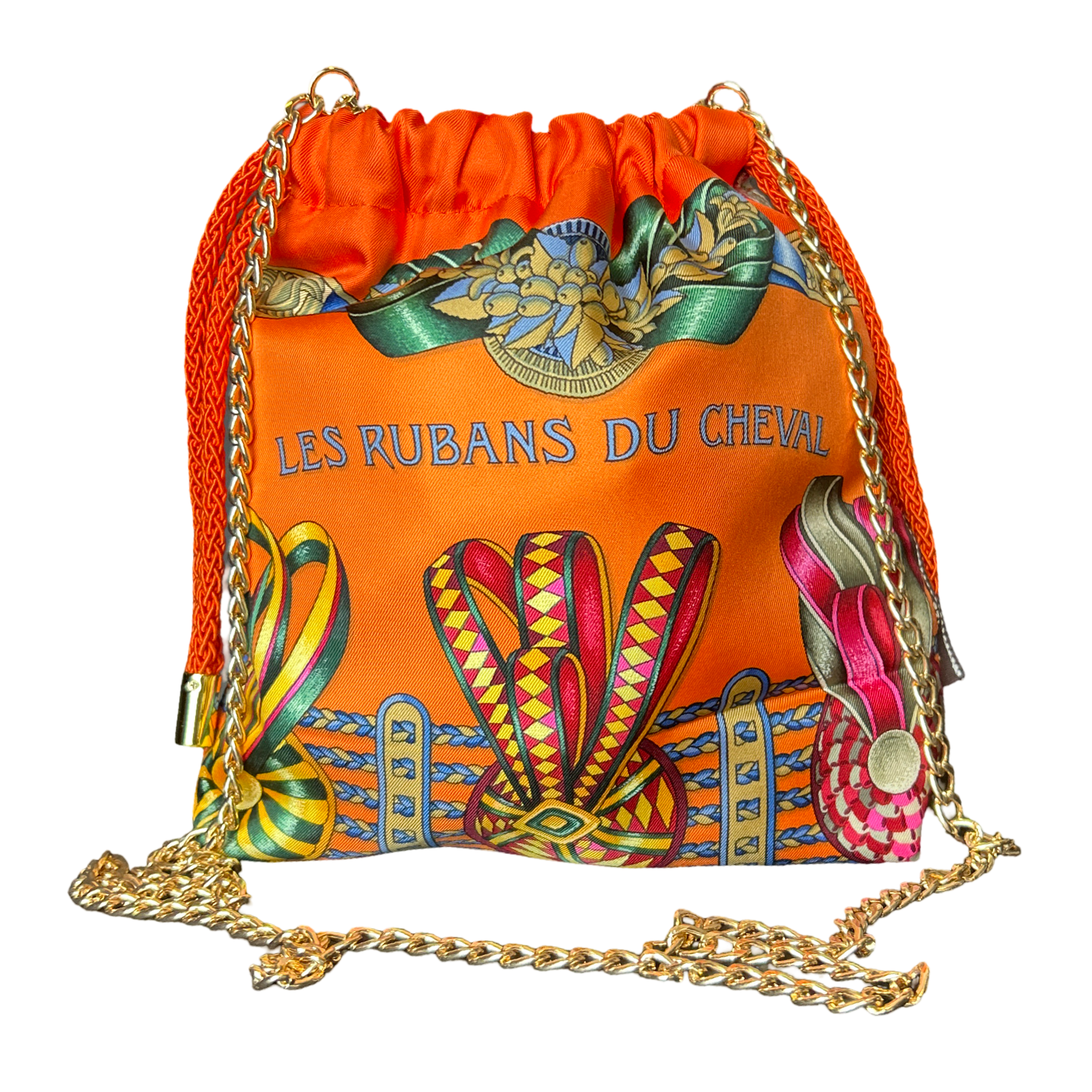 Rubans du Cheval Orange Vintage Scarf Drawstring Crossbody Bag