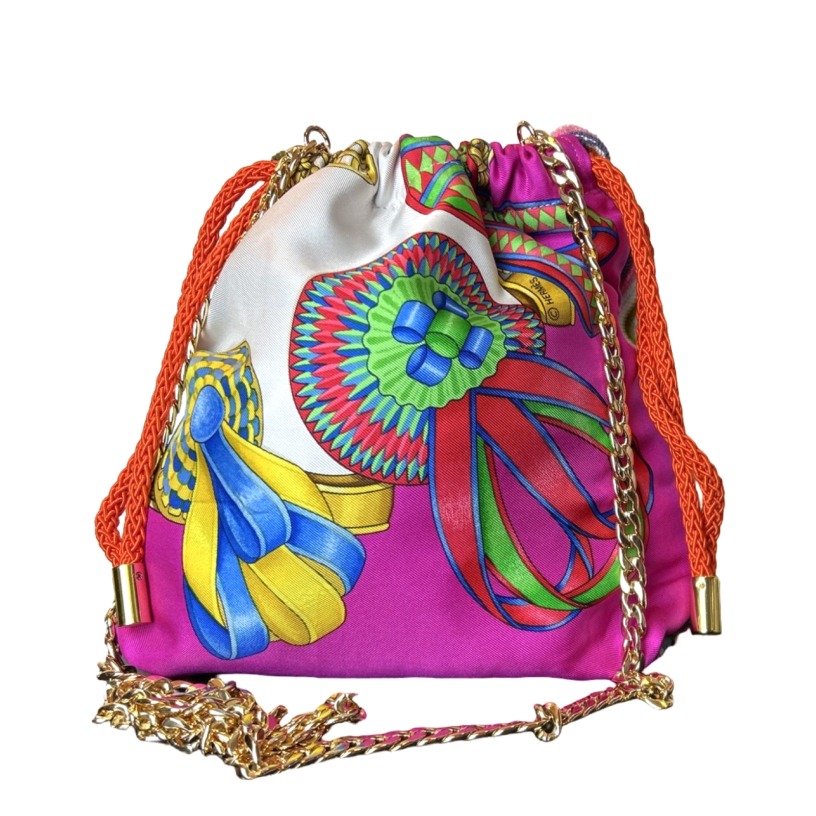 Rubans du Cheval Fuchsia Vintage Scarf Drawstring Crossbody Bag
