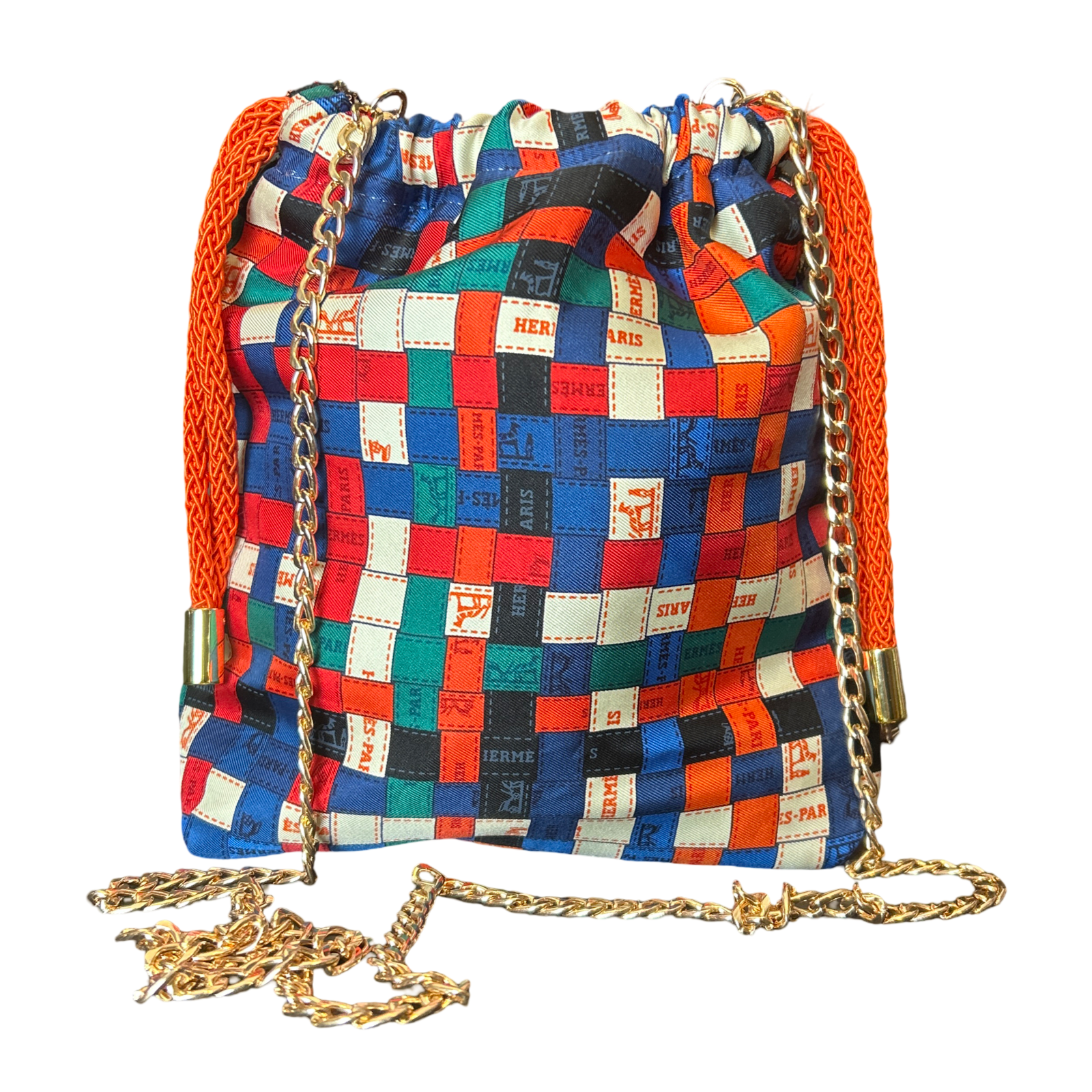 Bolduc au Carre Vintage Scarf Drawstring Crossbody Bag