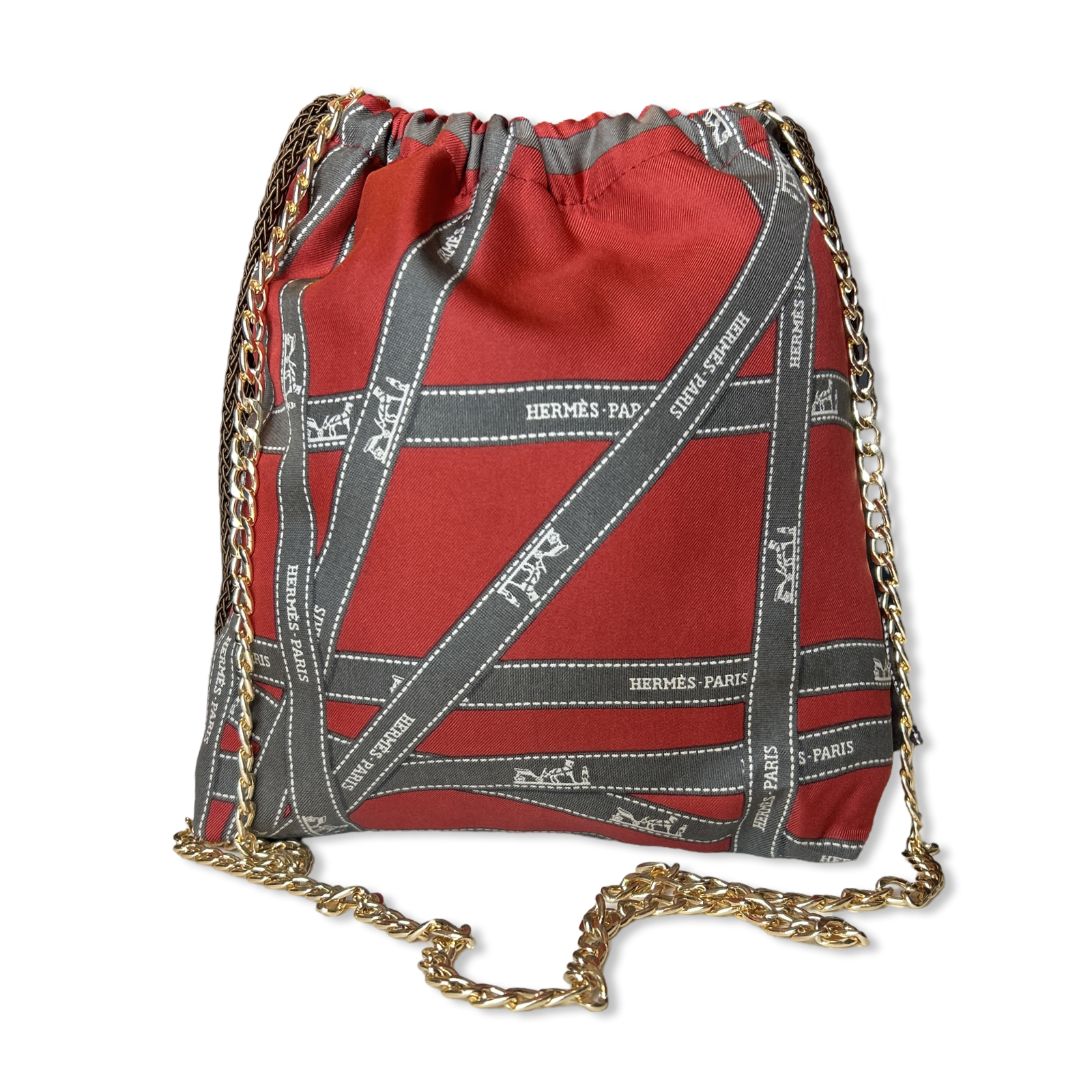 Bolduc Ribbon Bordeaux Vintage Silk Scarf Drawstring Crossbody Bag