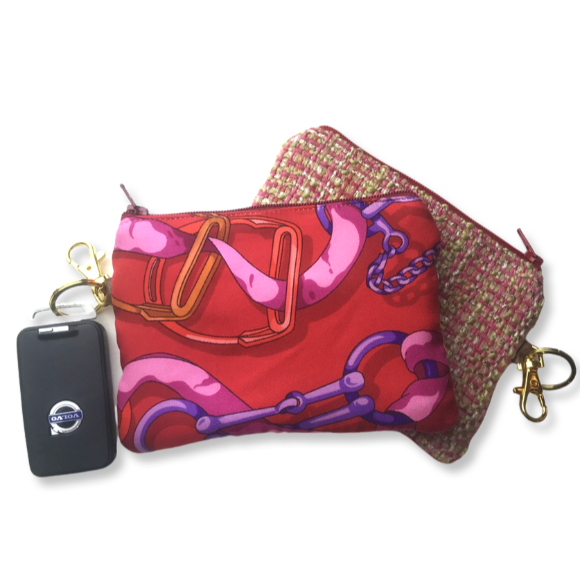Horse Bit Red Vintage Silk Scarf Coffee Run Keychain Bag