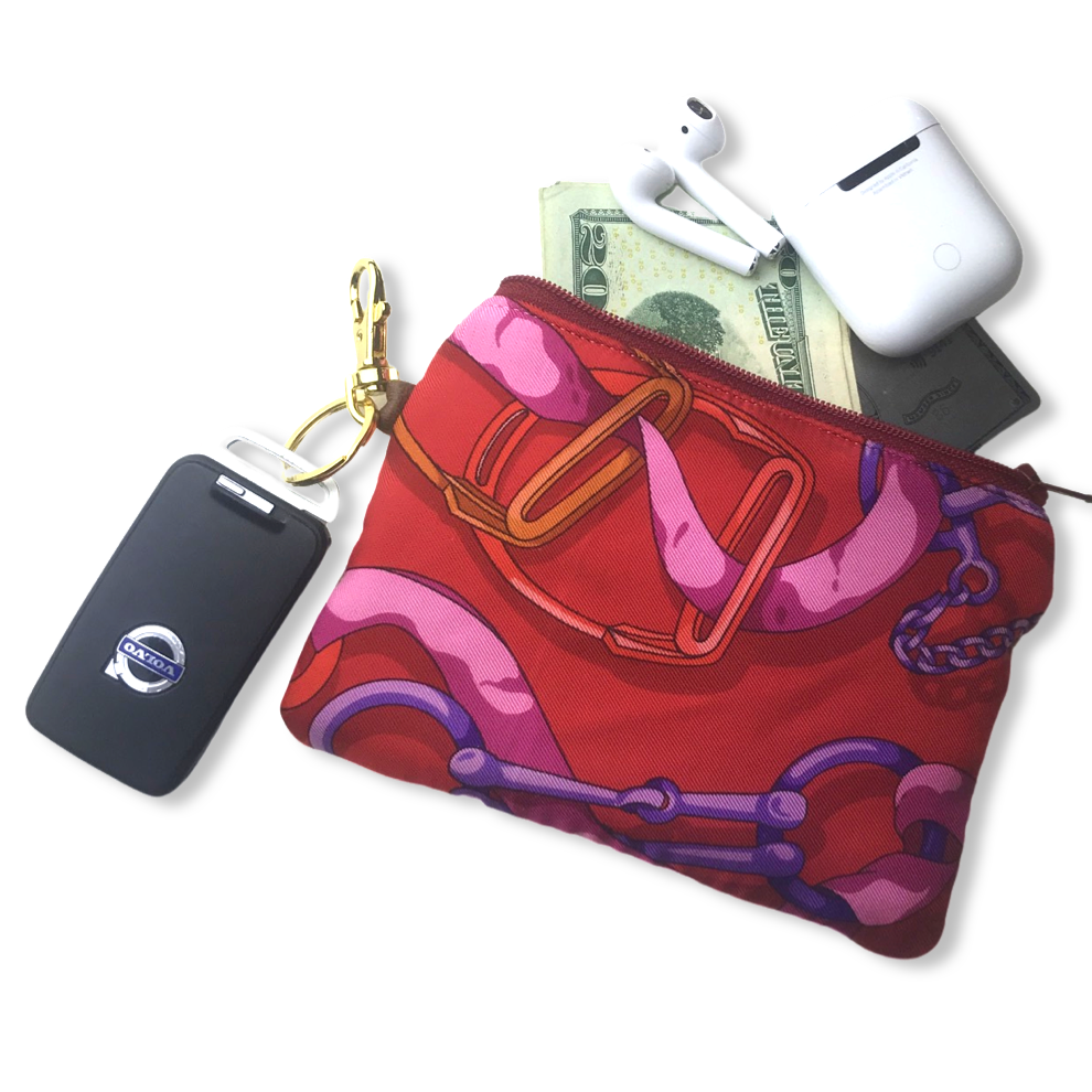 Horse Bit Red Vintage Silk Scarf Coffee Run Keychain Bag