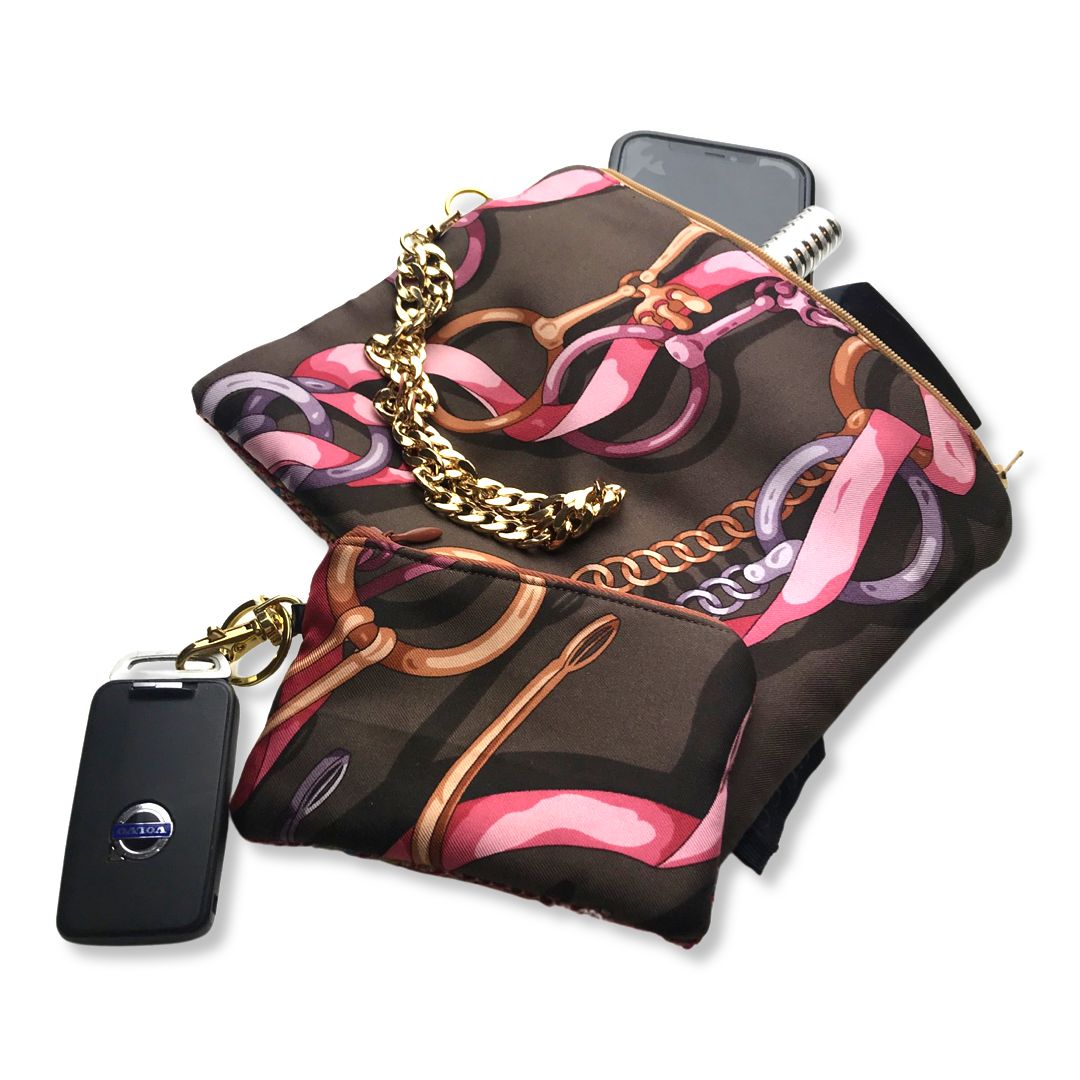 Horse Bit Vintage Silk Scarf Grand Wristlet Bag