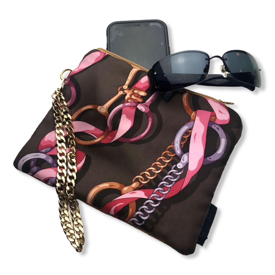 Horse Bit Vintage Silk Scarf Grand Wristlet Bag