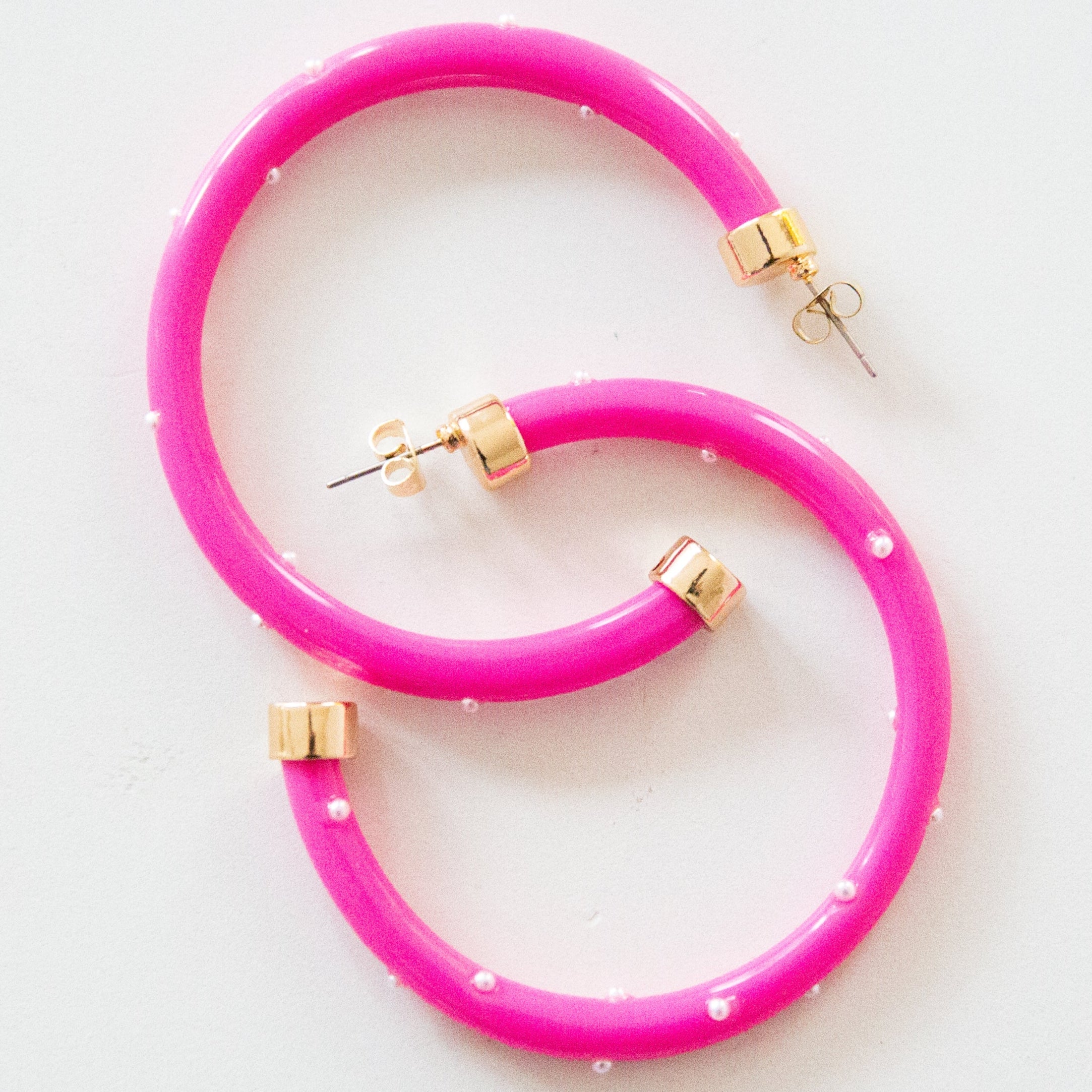Hoops - Hot Pink with Pearls
