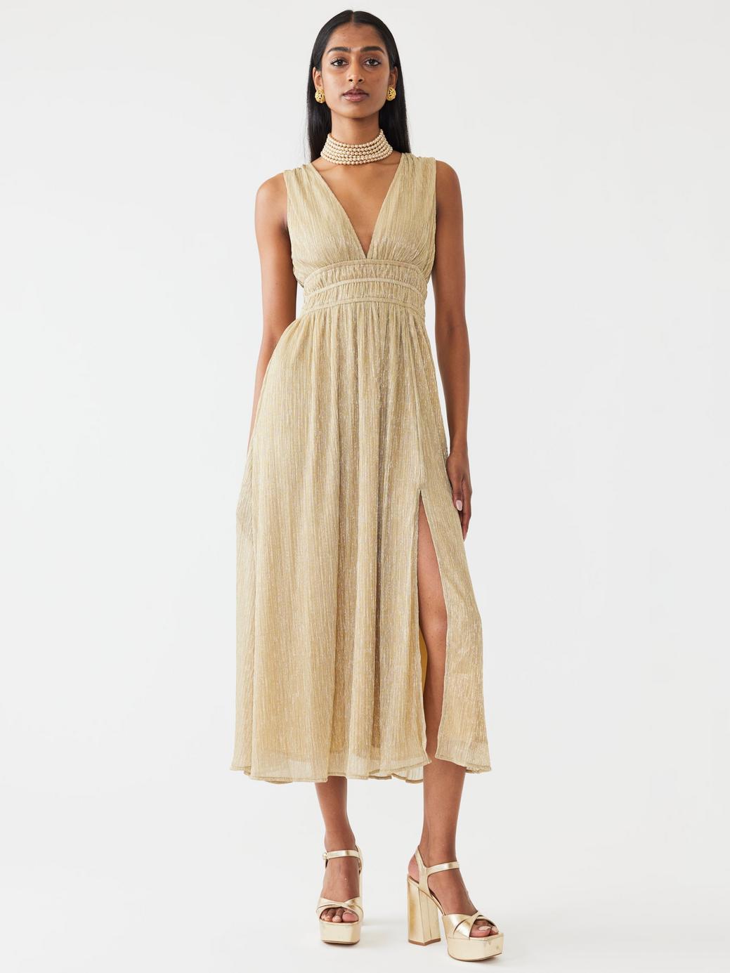 Estelle Dress - Gold Shimmer Crinkle