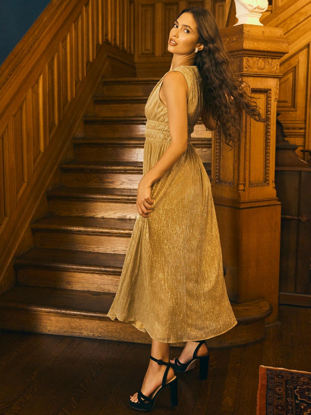 Estelle Dress - Gold Shimmer Crinkle