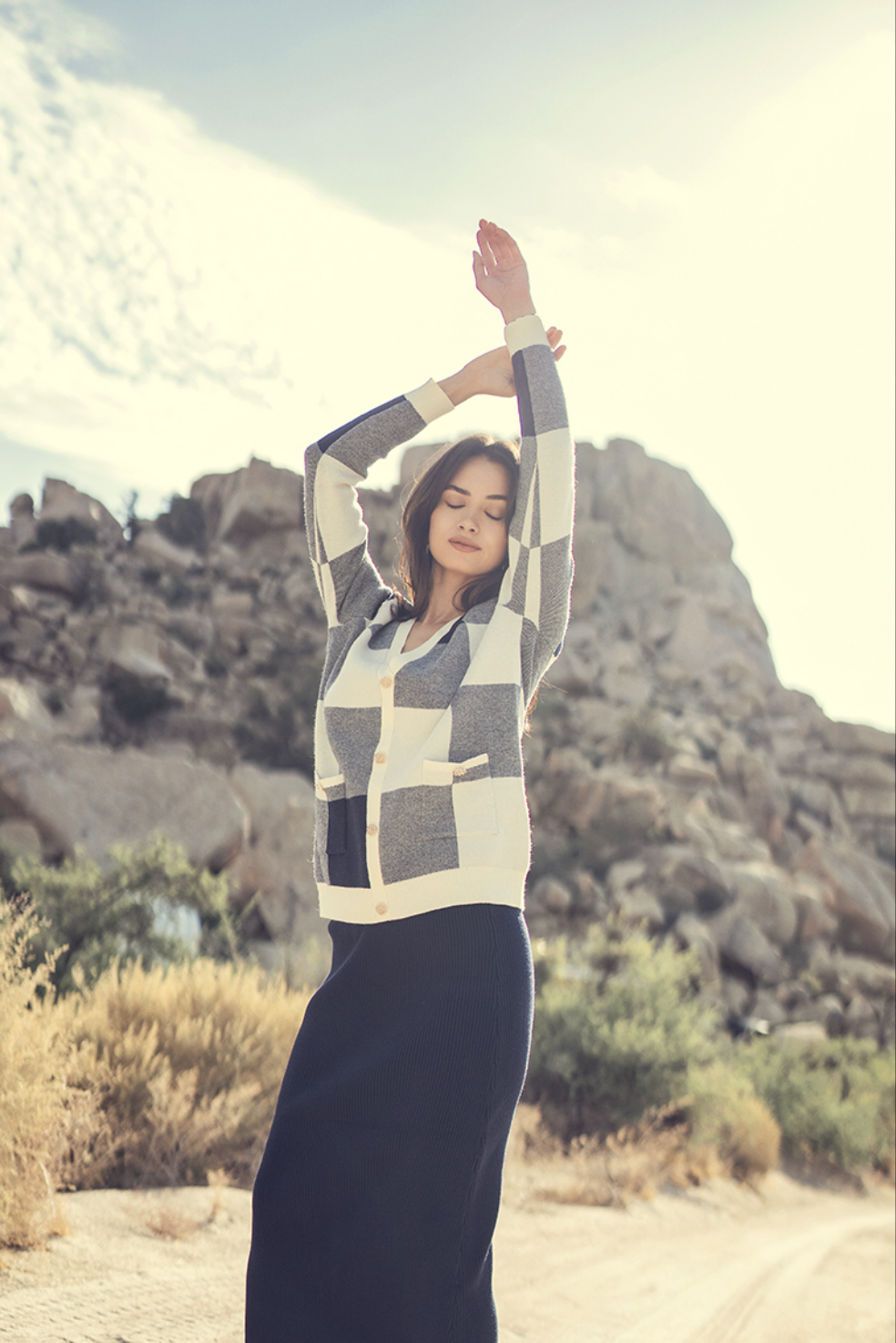 OVERSIZED CHECKED FAUX CARDIGAN