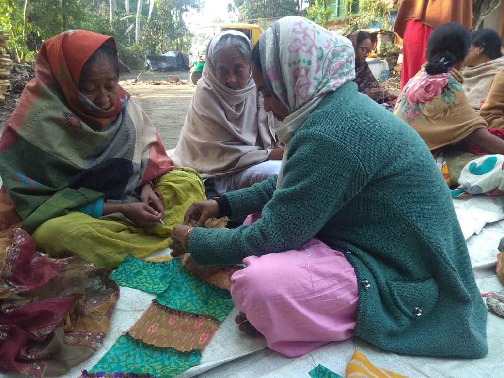 Vintage Silk Saree Kantha throw - Hand Stitched Upcycled by OMSutra