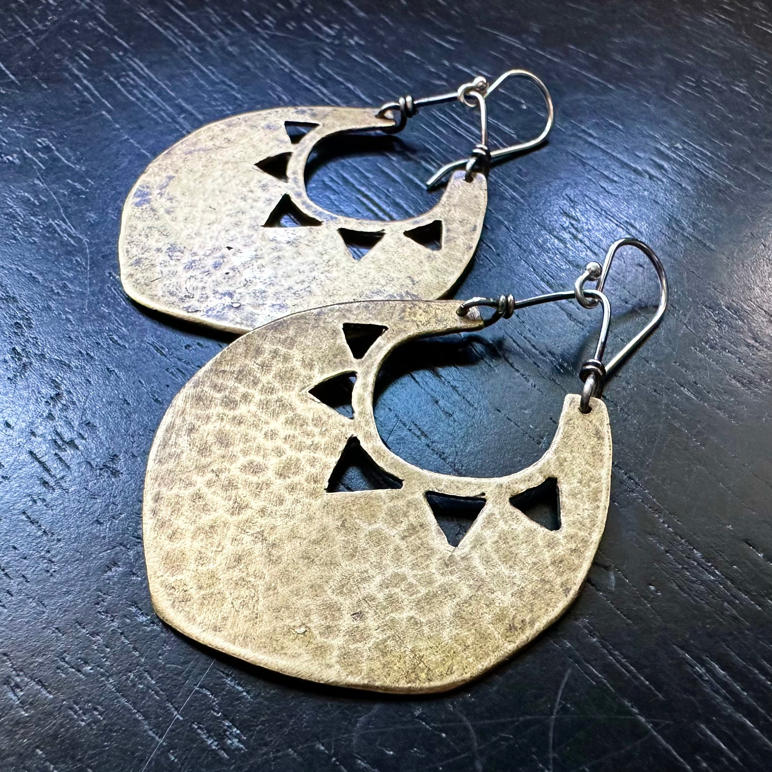 Brass Sun Shield Earrings