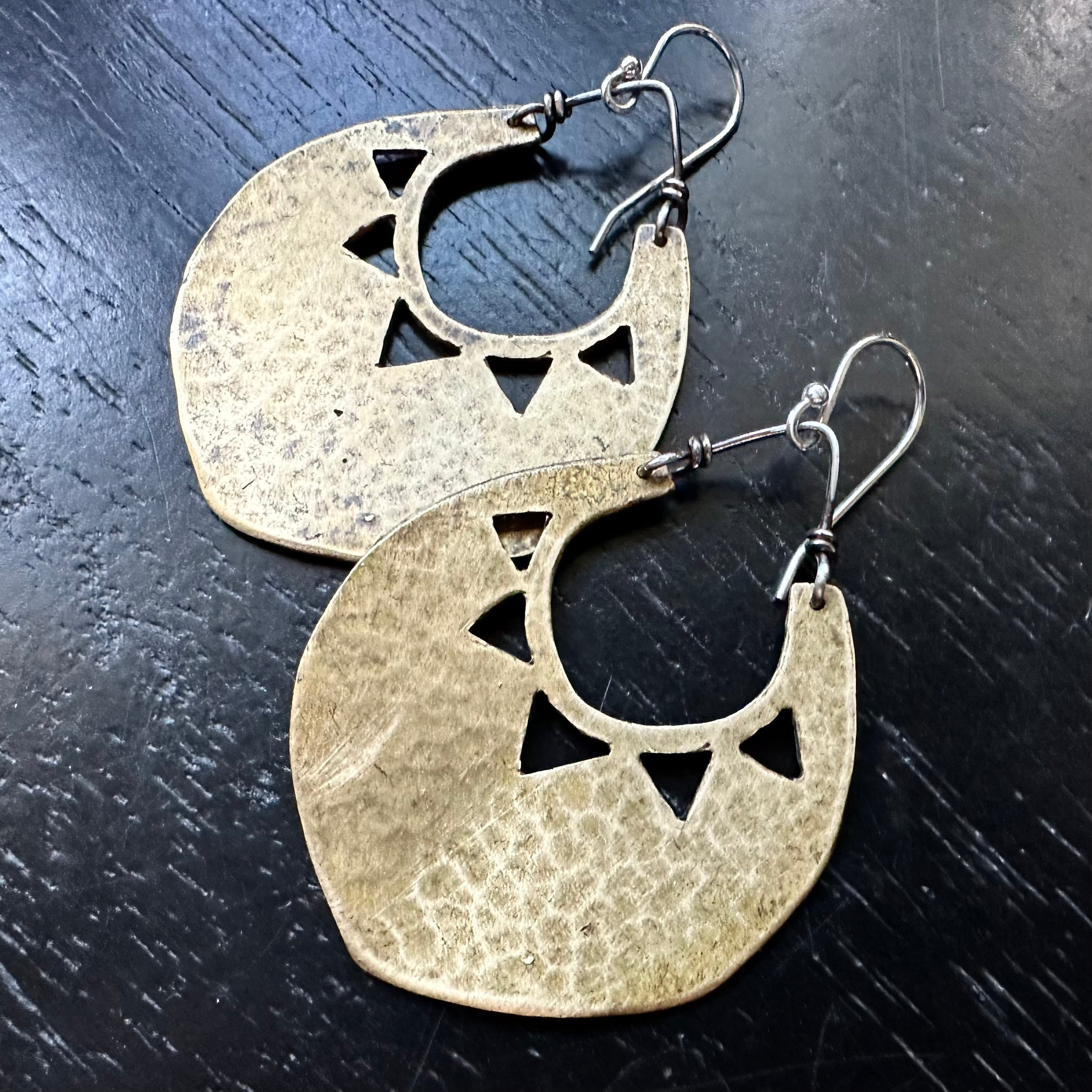 Brass Sun Shield Earrings