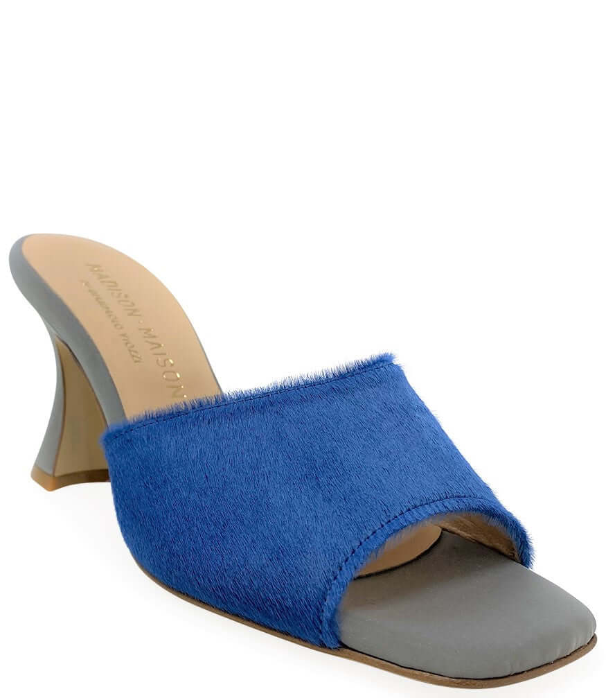 Denim Jean Calf Hair Heel Mule